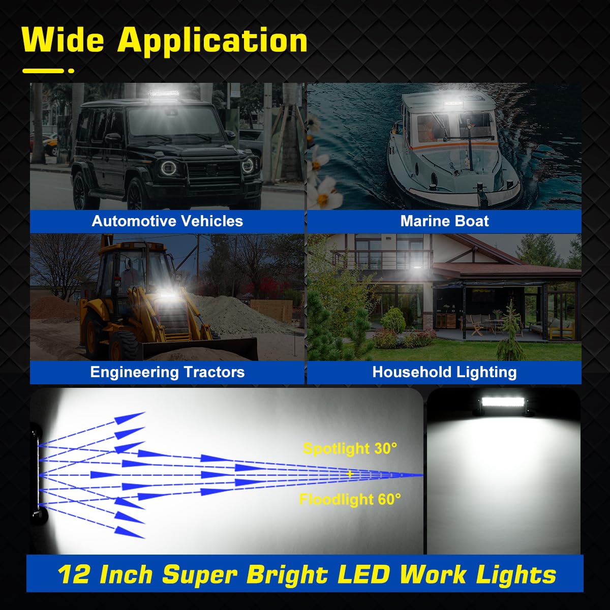 Magnetische LED-Lichtleiste, Superhelle 12 Zoll Combo Beam Zigarettenanzünder Lichtleiste 6000K mit starken Magneten 4-Wege-Montage, 12V 24V Traktor Arbeit Lichtleiste für ATV Autos Anhänger