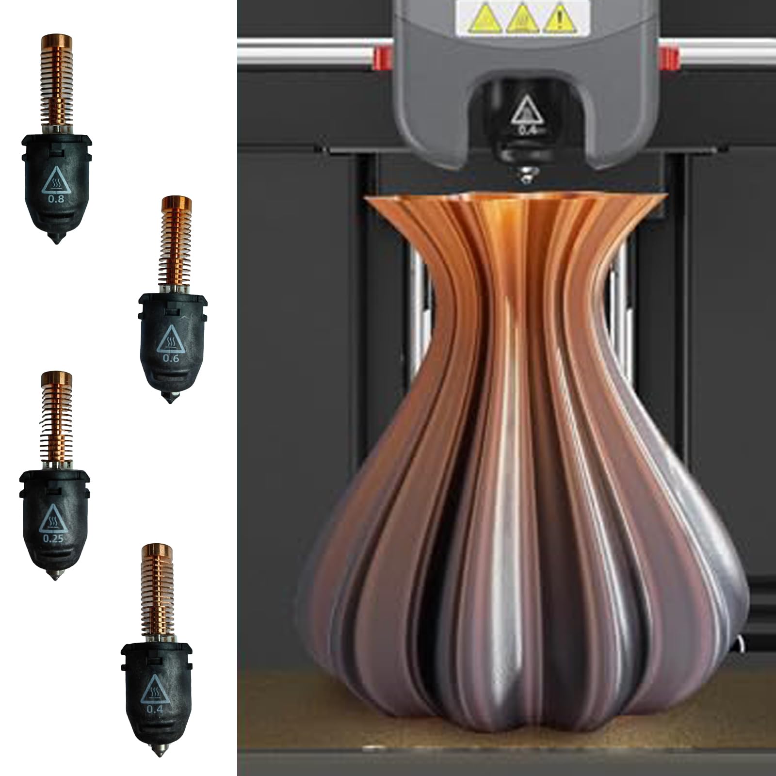 Boquilla de impresora 3D para AD5M 5M 280 ℃ y velocidad de impresión rápida 0, 25/0, 4/0, 6/0, 8 mm boquilla de extrusión