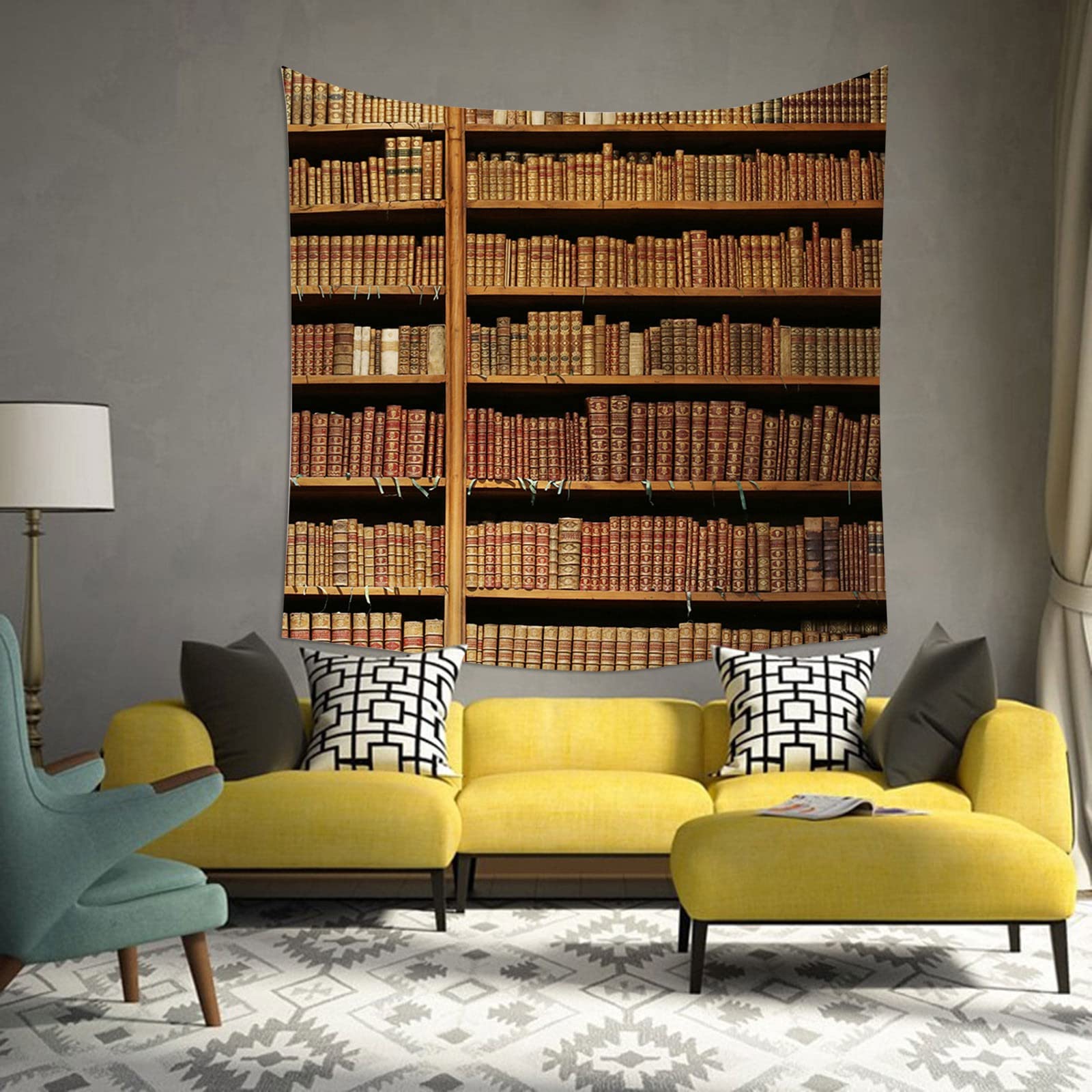 WIYKMK Arazzo per libreria, stile vintage, retrò, antica, storica, hippie, da appendere alla parete, decorazione per la casa, soggiorno, camera da letto, dormitorio