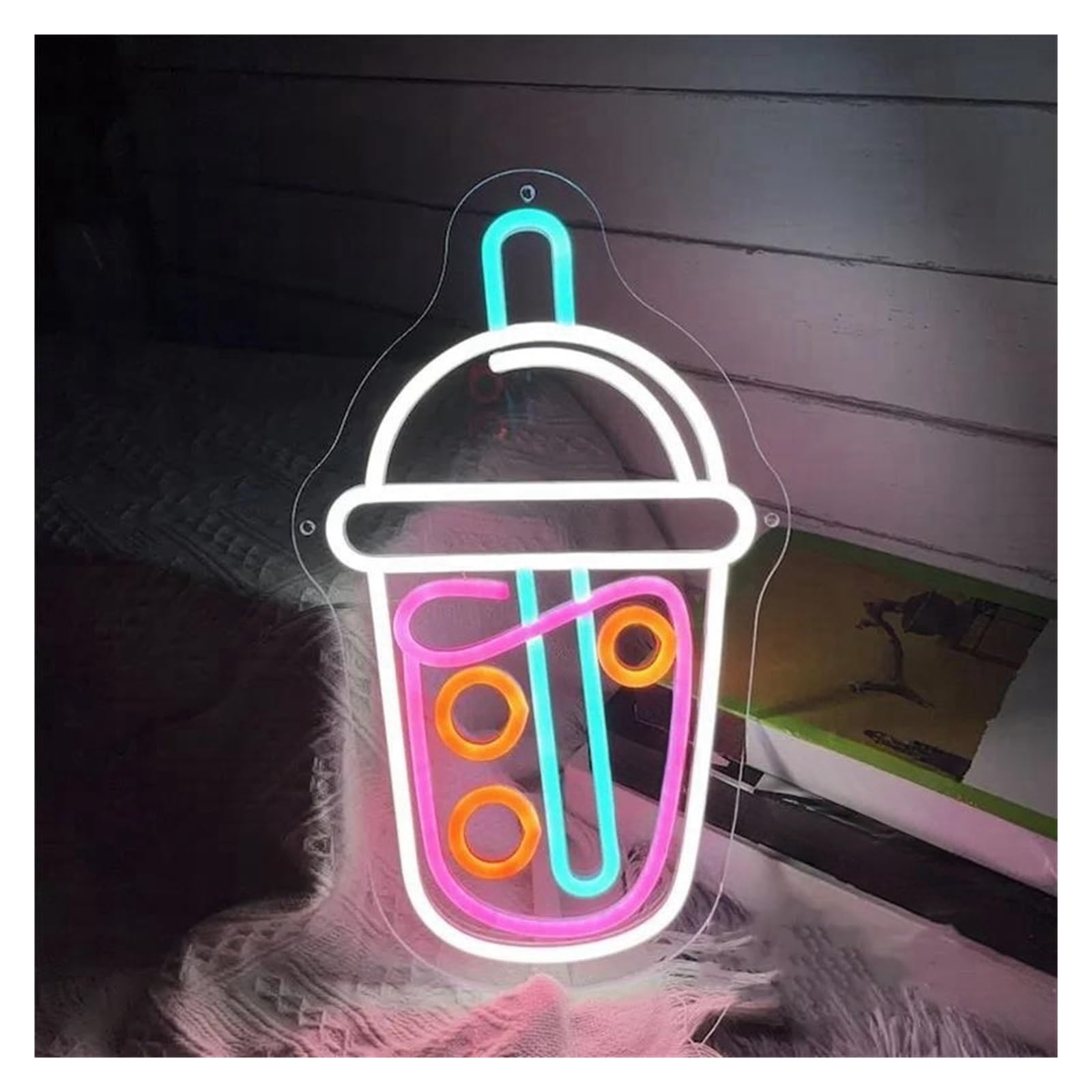 LEMST Signs Lamp Boba Tea Neon Sign USB Powered Adjustable Brightness Bubble Tea Neon Lights for Bistro Party Wall Decoration 20cmx40cm(B)
