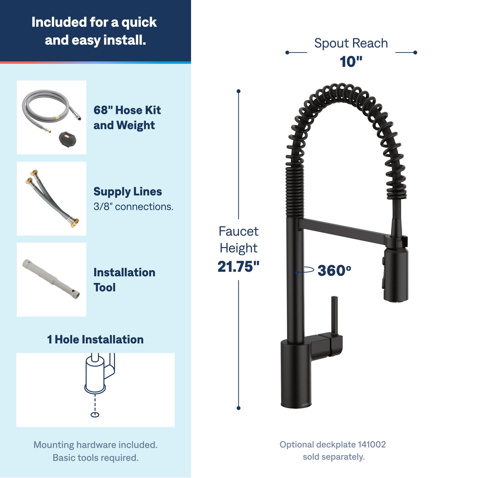 Moen Align Matte Black One-Handle Single Hole Pre-Rinse Spring