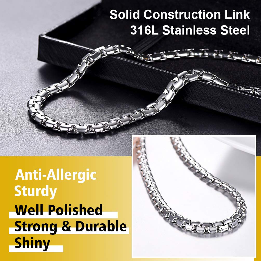 PROSTEEL Uomo Collana Catena Scatola Piatta Grande Robusta Sottile, Larghezza 4 mm 6 mm, Acciaio Inossidabile/Placcato Oro 18K, Stile Hip Hop Punk, Argento Nero Oro, Regalo Perfettto (con Confezione)