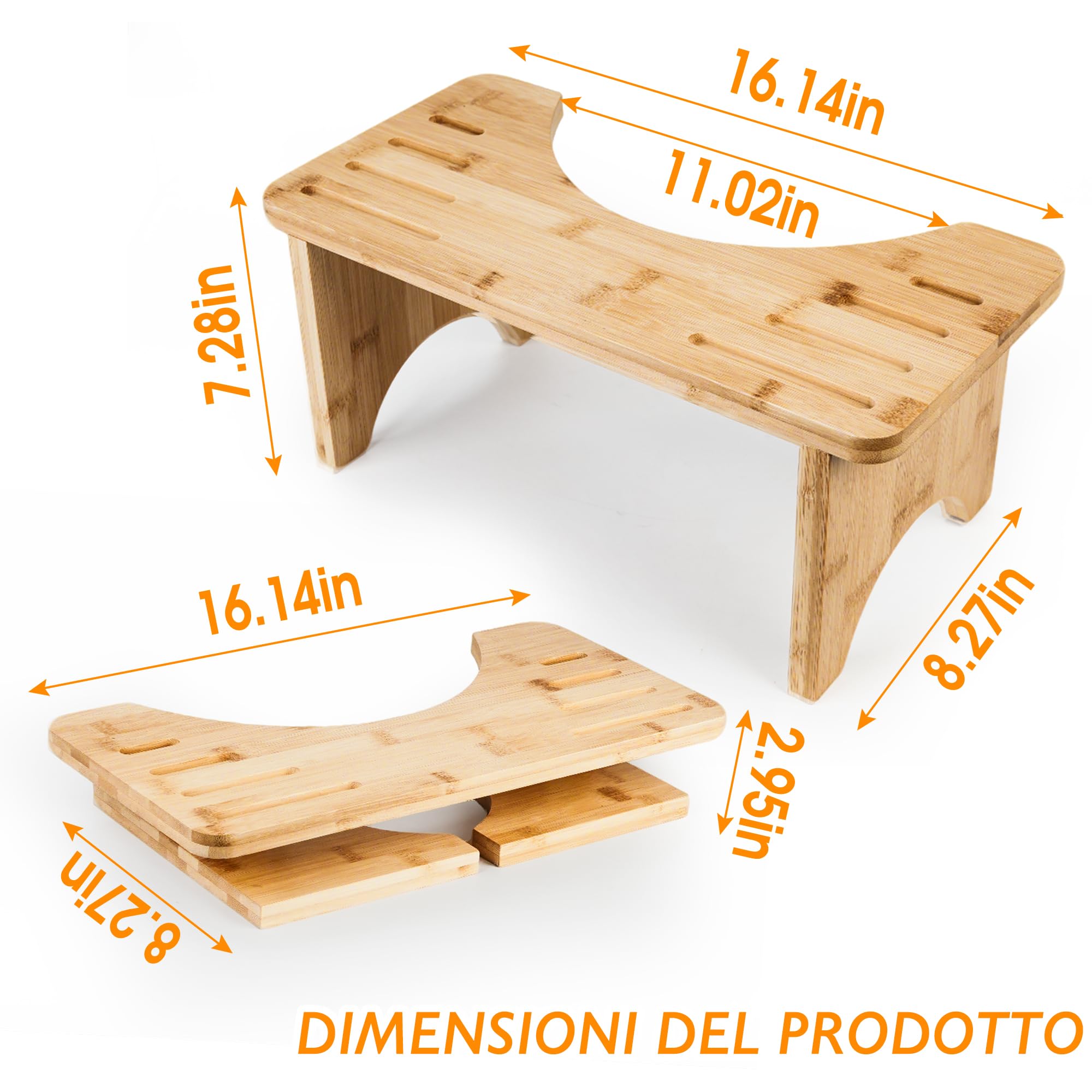 Sgabello da toilette in bambù pieghevole, gradini in legno fisiologico, piedi per WC naturale per salute del colon, costipazione e emorroidi