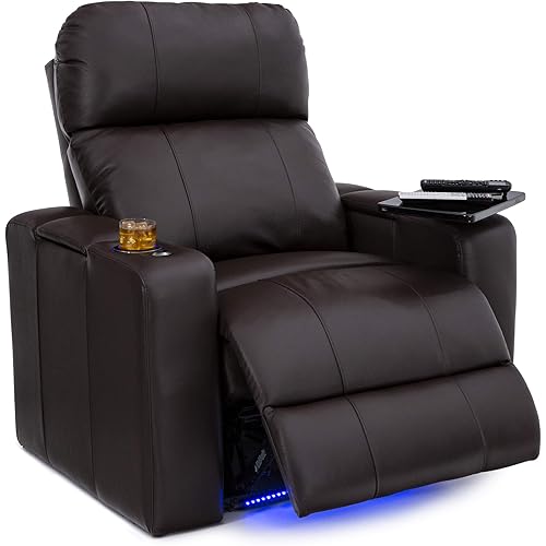 Seatcraft Julius Power Recliner - Home Theater Seating - Living Room - Big and Tall - Living Room - 400 lbs Capacity - Italian Leather - Powered Headrest, Single, Brown