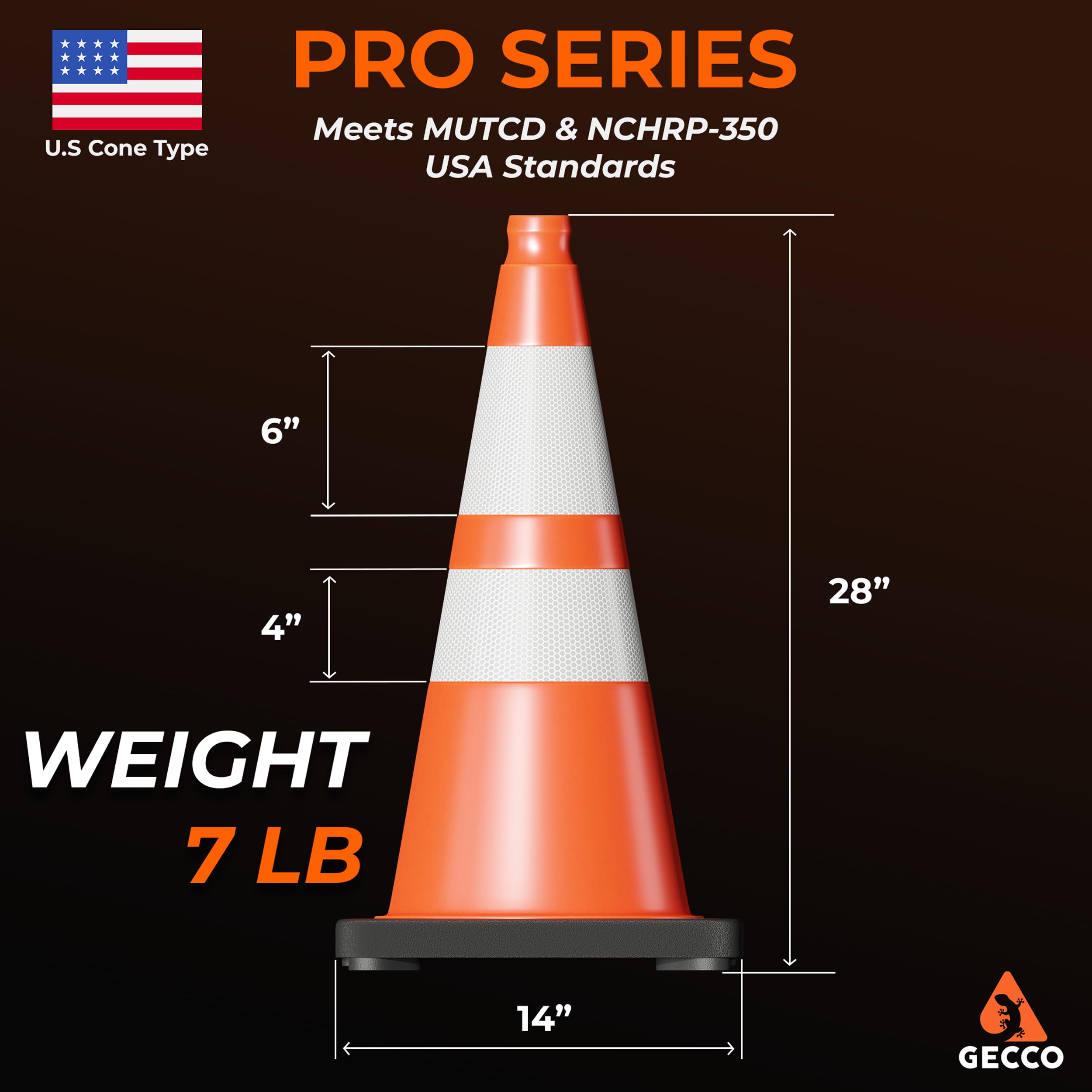 Orange Traffic Cone with 6in. 3M Reflective Collar