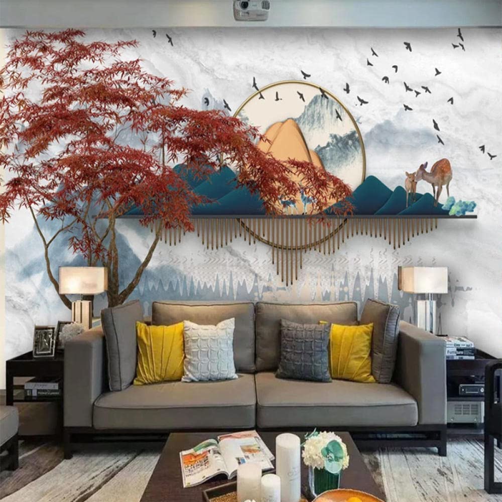 3D Chinese Style TV Background Wall Wallpaper Abstract Freehand Landscape line elk Zen Decorative Mood Mural Wall Covering