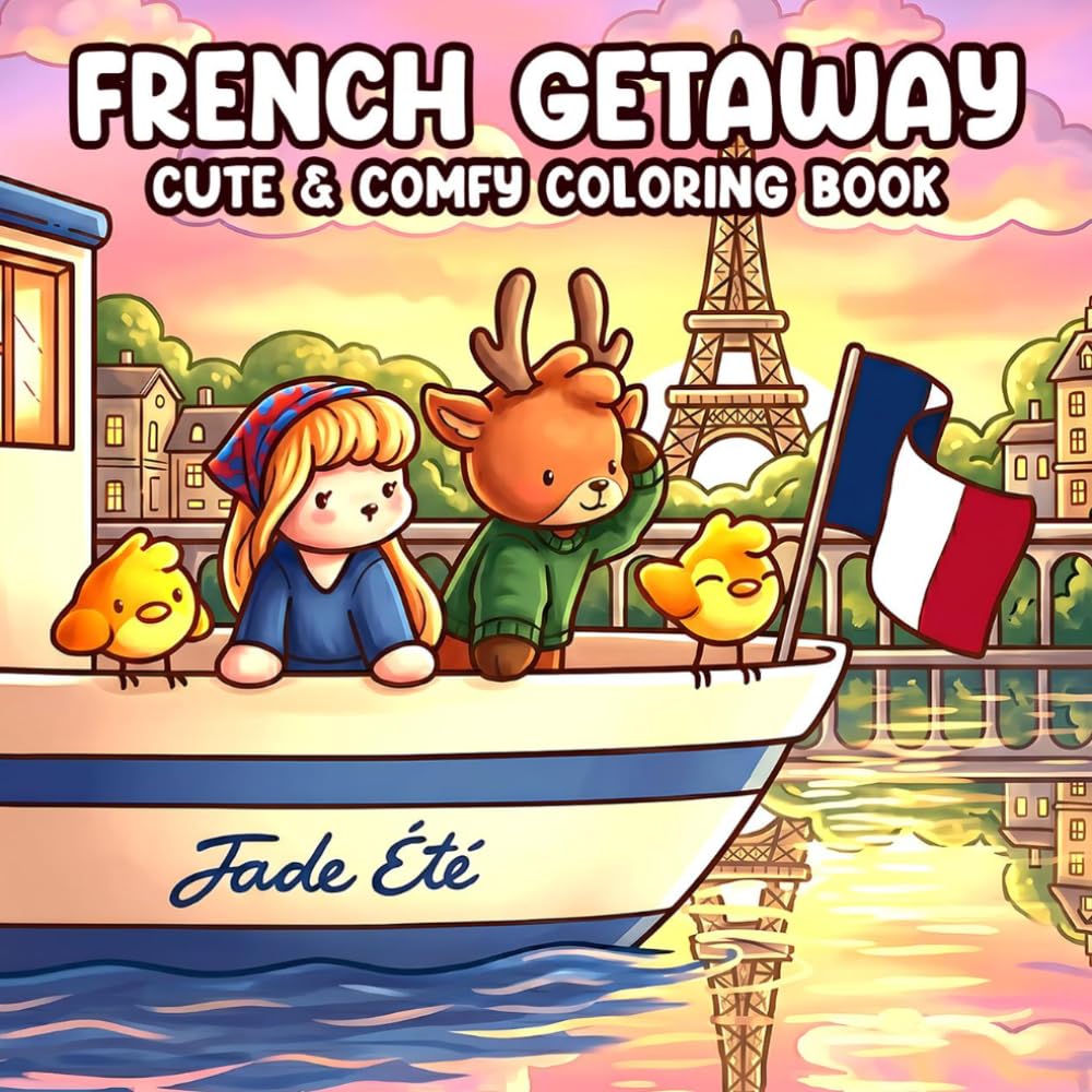 French Getaway Coloring Book: Cute & Comfy Coloring Pages for Adults, Teens with Adorable Fuzzy Friends and Delightful French Scenes for Relaxation