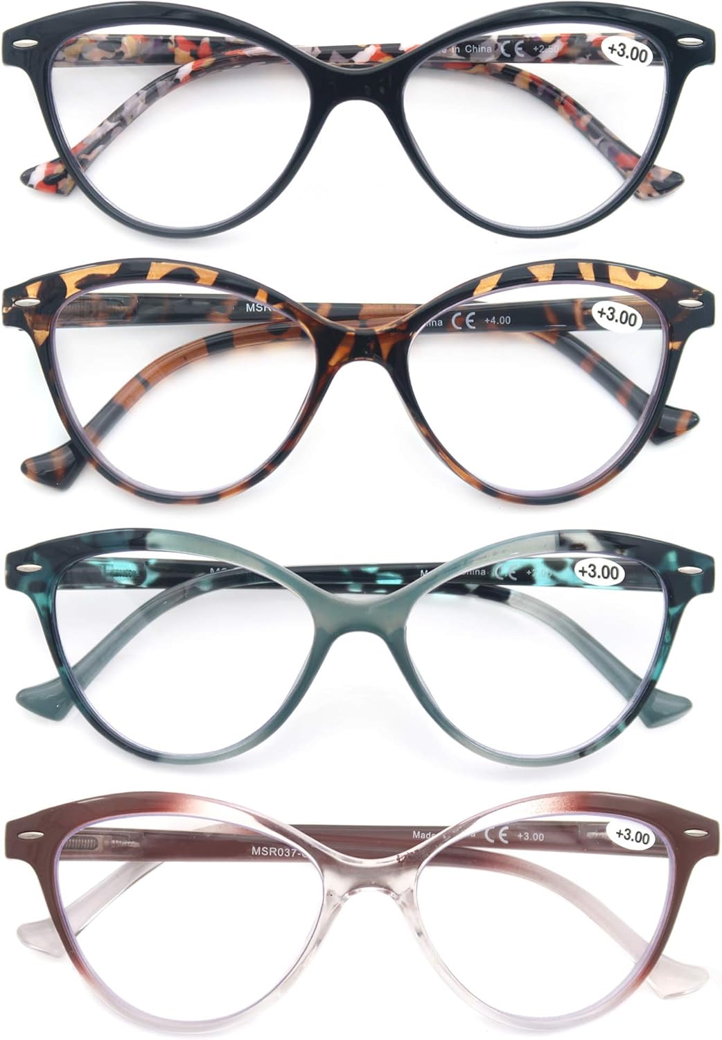 HEEYYOK Women Reading Glasses 4 Set Cateye Readers Glasses