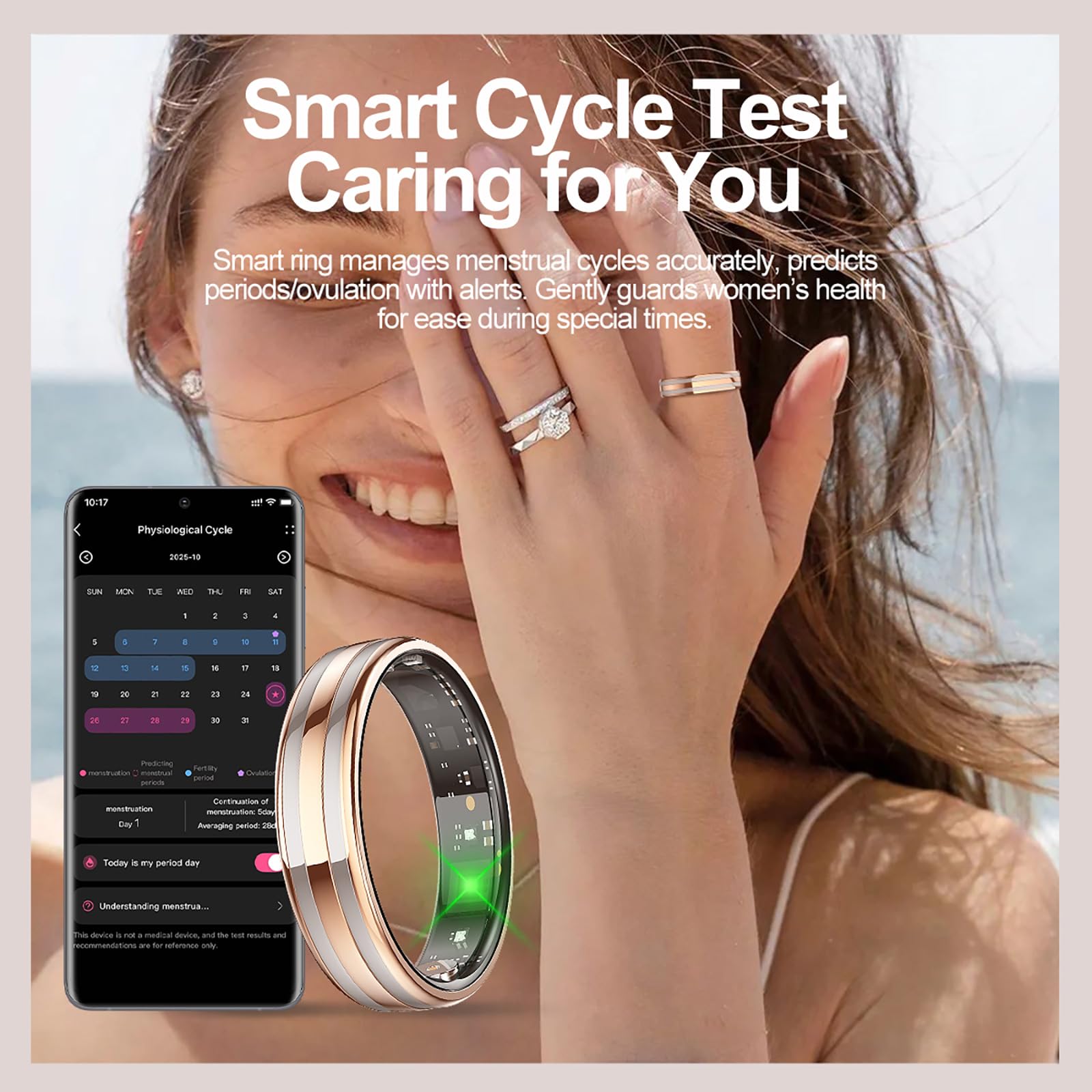 findtime Anello intelligente da uomo e da donna, sottile, per fitness, tracciamento, mestruazione, frequenza cardiaca, cardiofrequenzimetro, analisi del sonno, contapassi, gioiello per Android e iOS