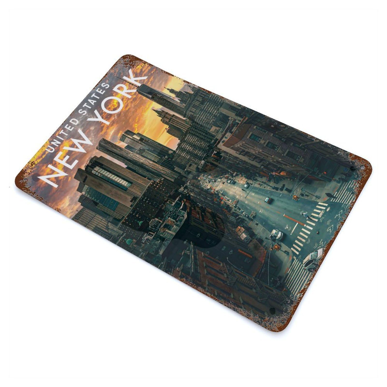 Distressed Metal Wall Sign New York City 11.8"x7.9", Vintage Wall Decor for Cafe, Home Bar And Lounge Decor