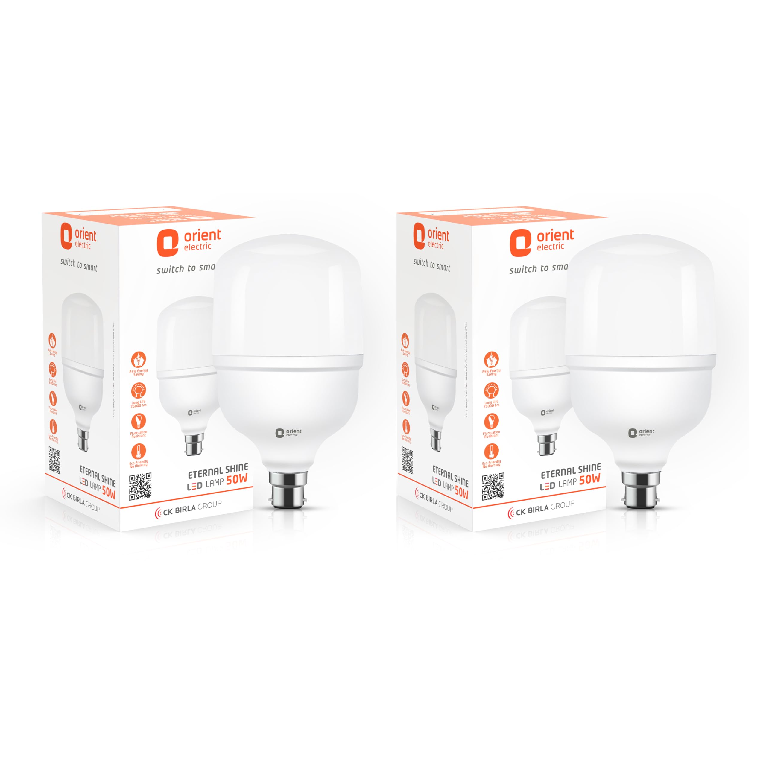 Orient Electric Eternal Shine LED Bulb 50W, B22d Cap, 6500K (Pack of 2)