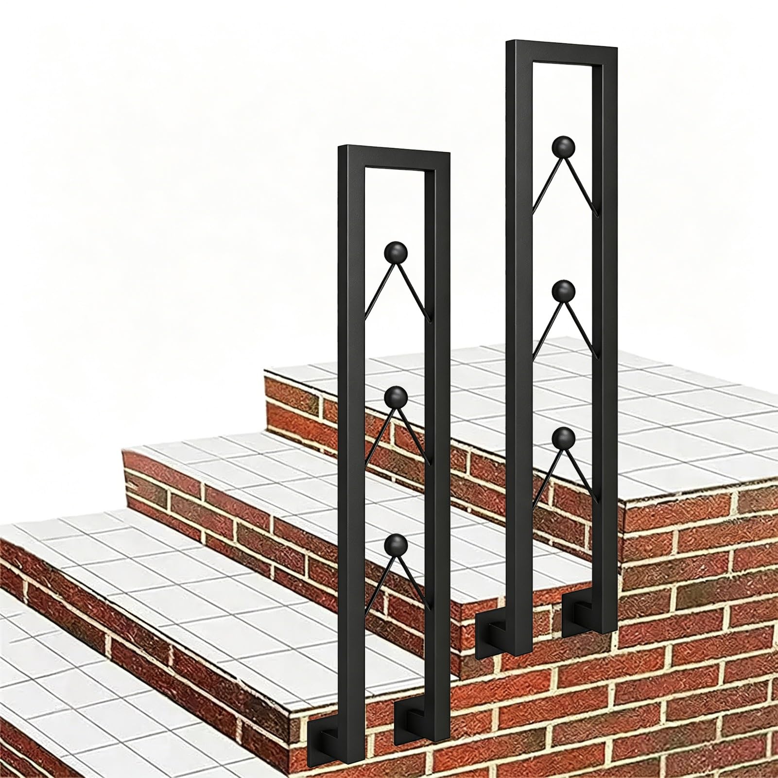 Wrought Iron Stair Railing Handrail for Front Porch Steps, Industrial U-Shape Banister Support for Indoor/Outdoor Use, Black Grab Bar with Installation Kit(95cm/37in)