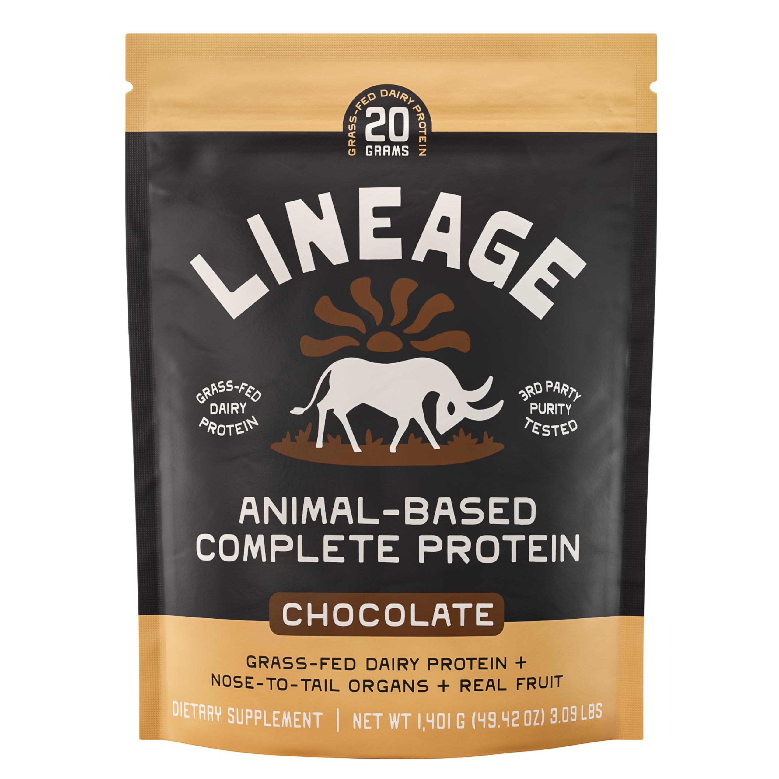 Lineage Provisions Whey Protein em Pó sabor Chocolate, 20 g de proteína por porção, 1.402 g