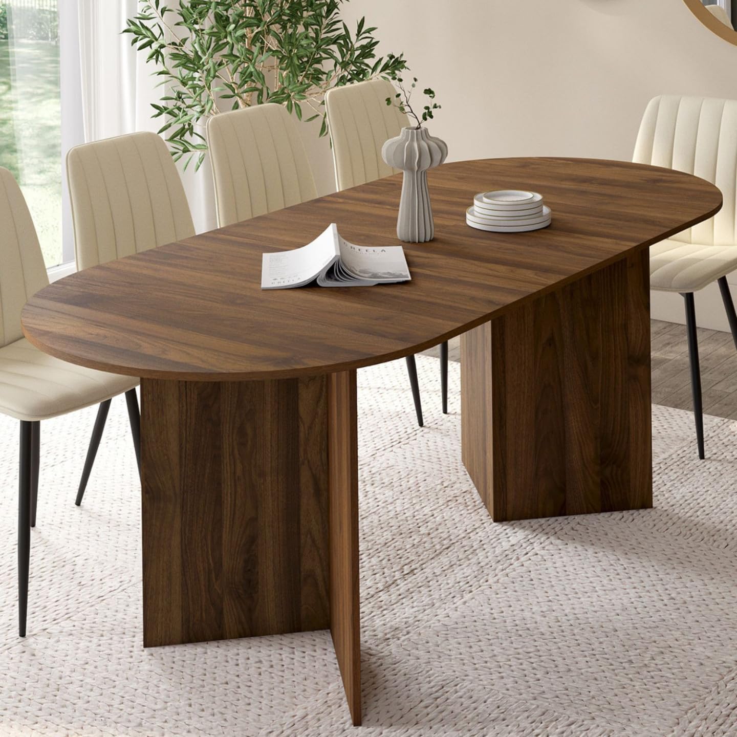 IDMarket - Table à Manger Extensible Ovale Marthe 6-10 Personnes Noyer 160-200 cm