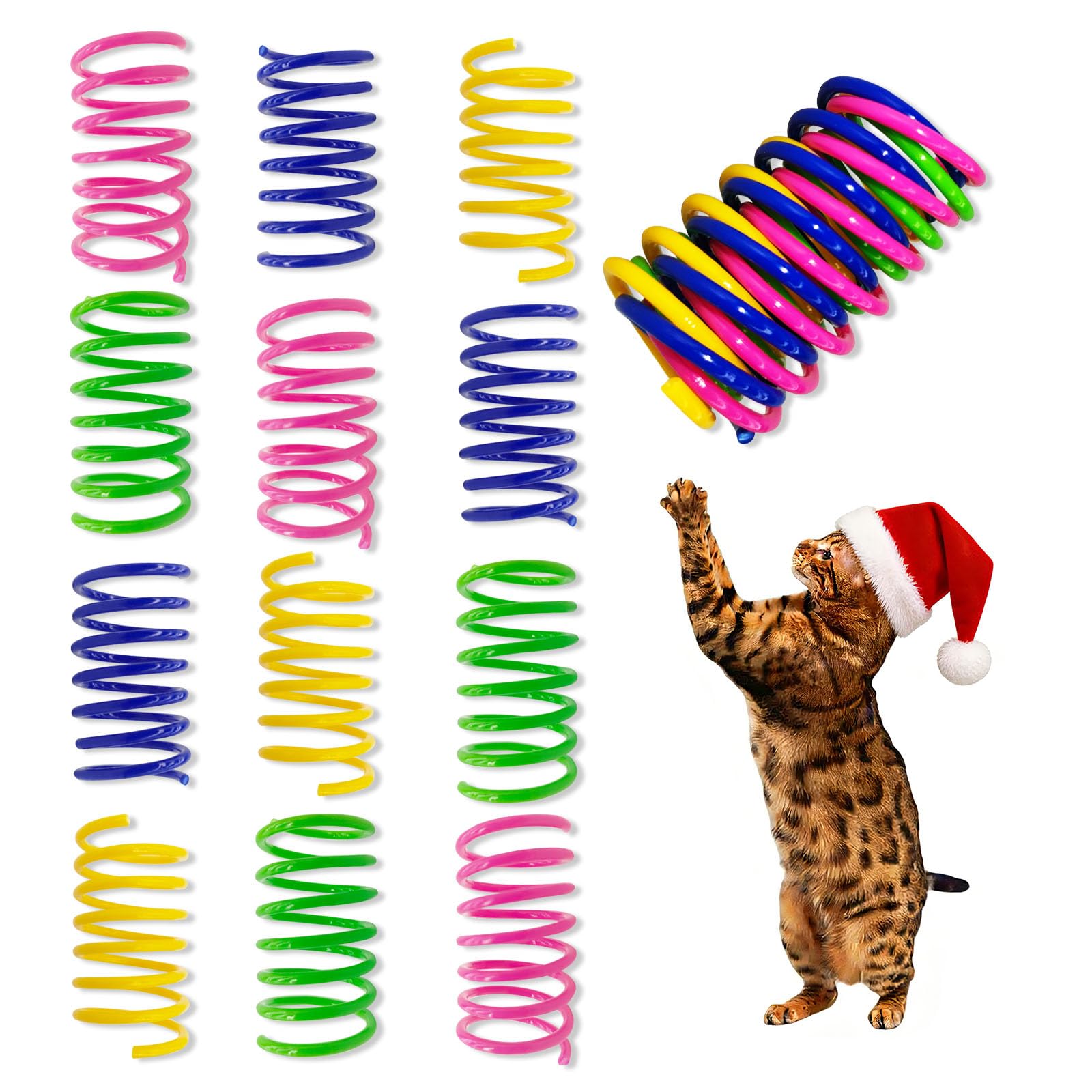 AGYM Cat Spring Toys, 30 Pack Cat Spiral Springs for Indoor Cats, Colorful & Durable Plastic Spring Coils Attract to Swat, Bite, Hunt, Interactive Toys for Kittens