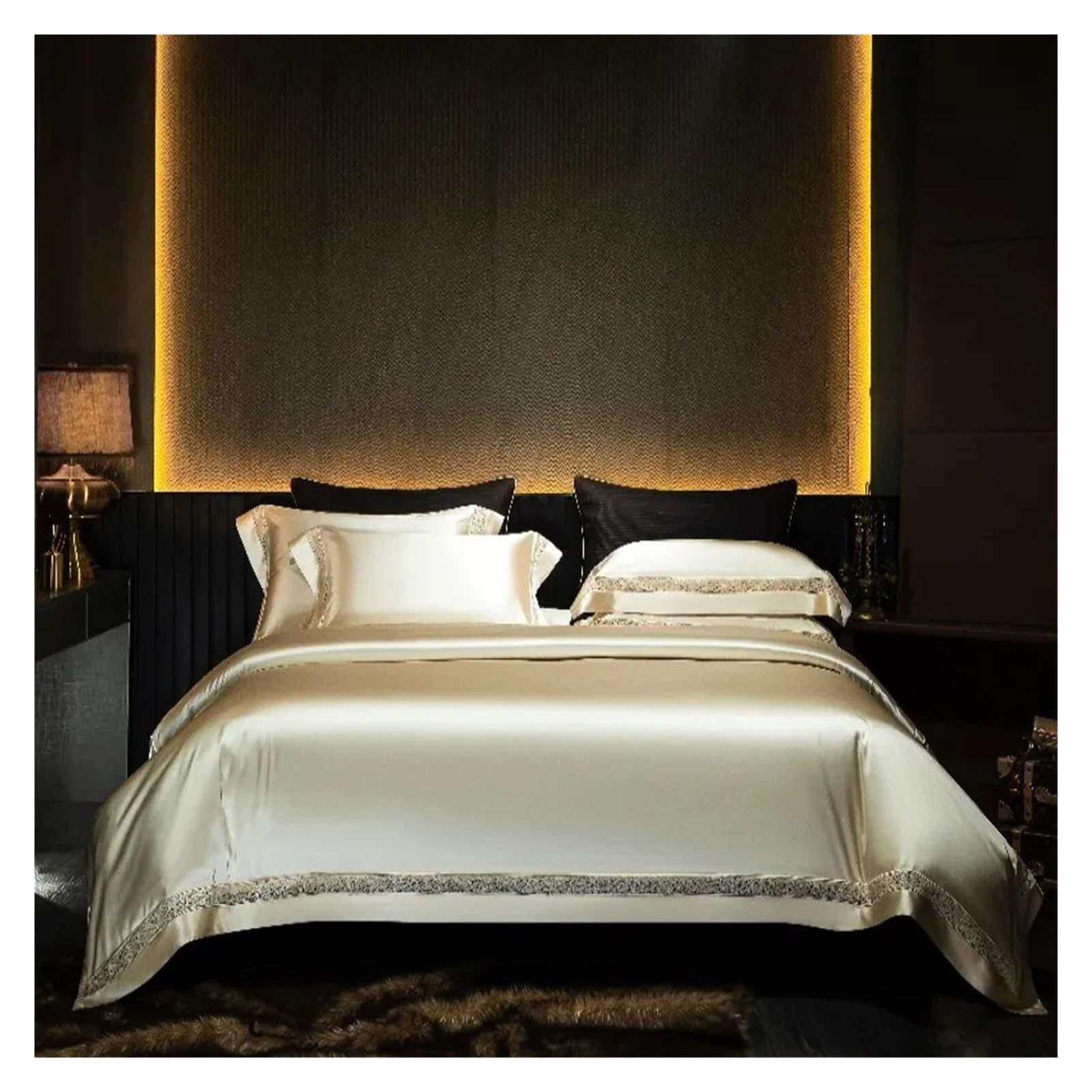 Sbcgfy A 1000Tc Cotton Silk Satin Bedding Sets 106''X90''And 90'X90''Us Size Duvet Cover Plaid Bed Linen Pillowcase 4Pcs,Cotton Duvet, Zq-11042,-Us King Size 4Pcs