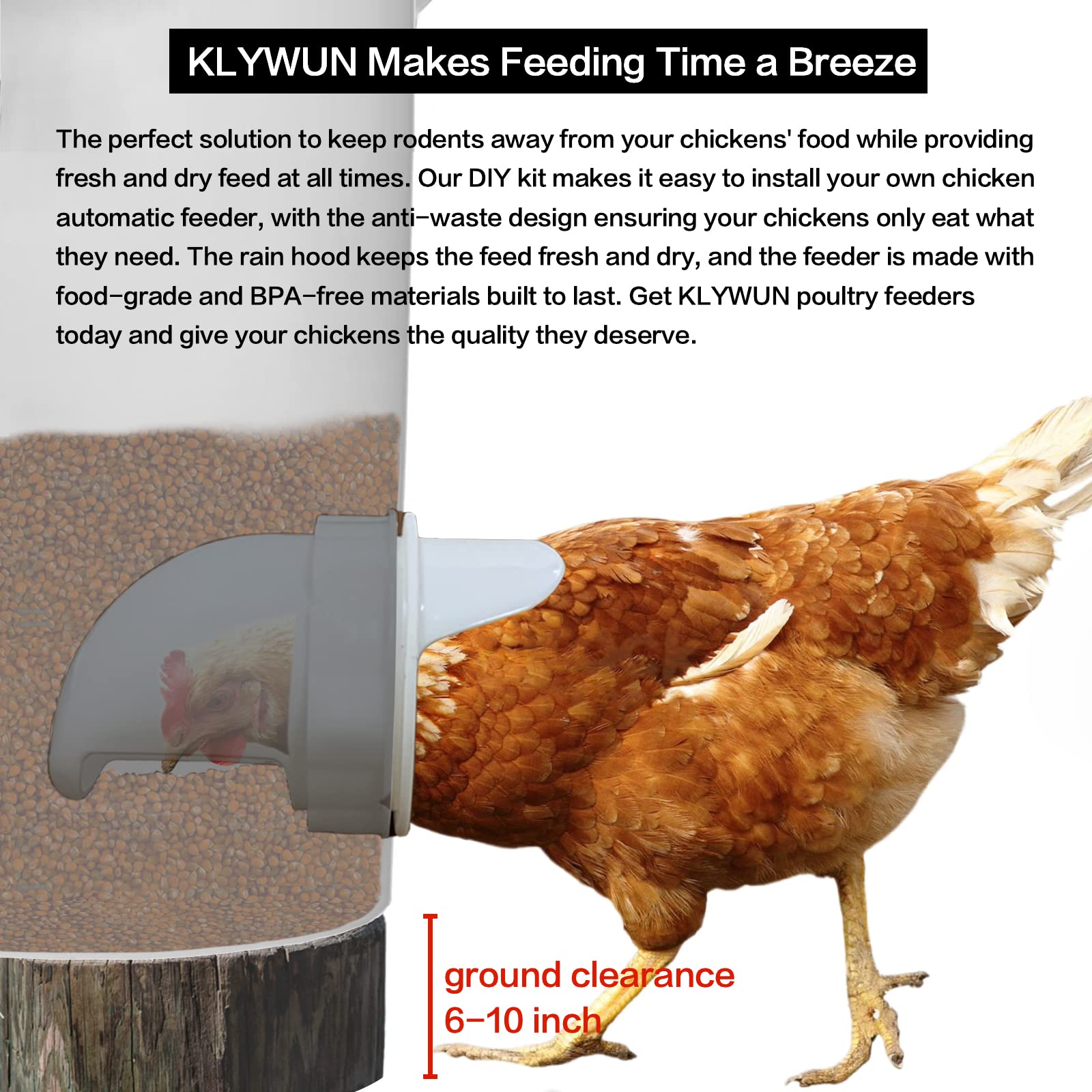 DIY Automatic Chicken Feeders and Waterer Set No Waste?Rain Proof Poultry Feeder Kit for Buckets,Barrels,Bins,Troughs