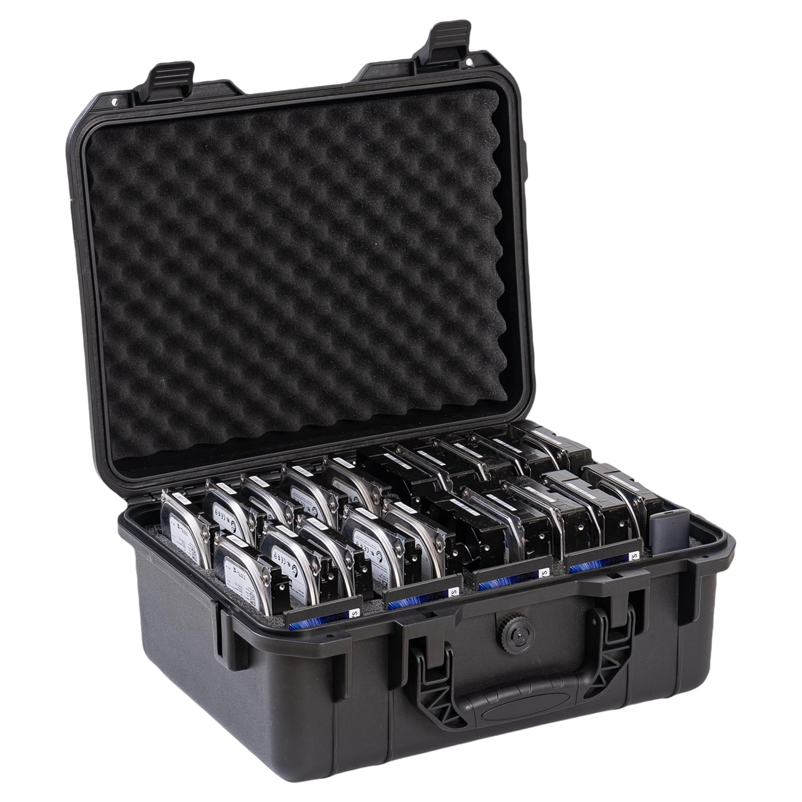 Moubruk Hard Drive Case 3.5inch 20-Bay Multi-Protection HDD Storage Box Suitcase with Foam External Hard Drive Carrying Case Anti-Static Shock Moisture Proof for HDD/SSD/M.2