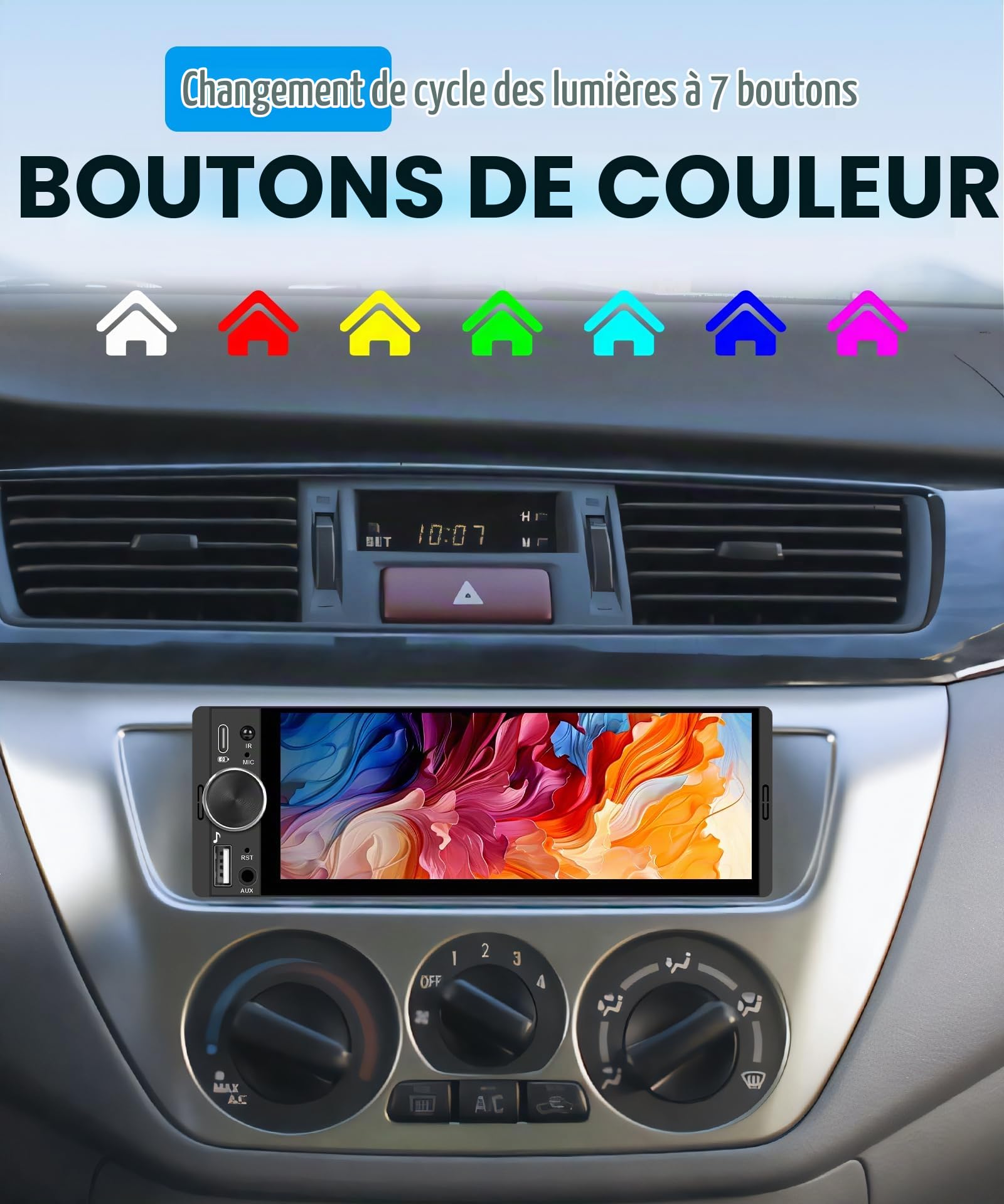 Rimoody Autoradio 1 Din avec sans Fil Carplay Android Auto iOS/Android Mirror Link Bluetooth 5.2, 6.28 Pouces Écran Tactile Autoradio avec FM Radio USB/AUX/EQ Commande au Volant Caméra de Recul