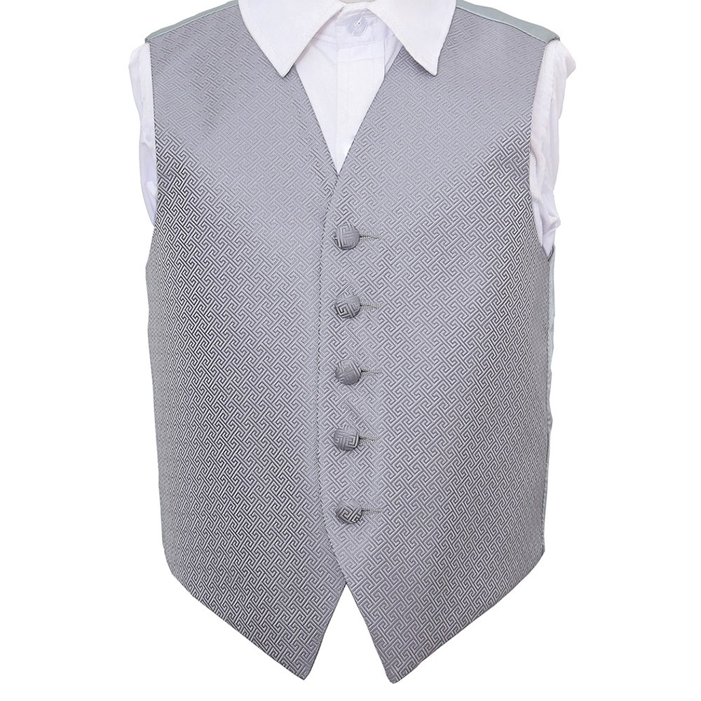 DQT Boys Greek Key Waistcoat - Wedding Party & Formal - Silver 13-14 Years 34"
