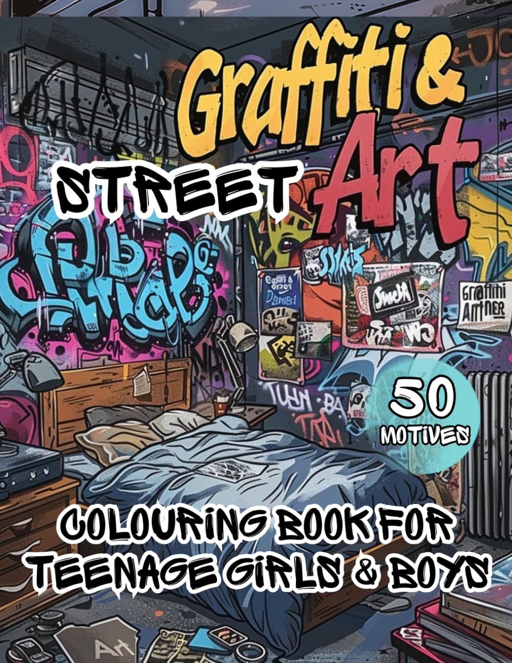 Graffiti & Street Art Colouring Book for Teenage Girls and Boys: 50 Awesome Designs To Colour and Relax | Ideal Gift for Teenagers and Adults