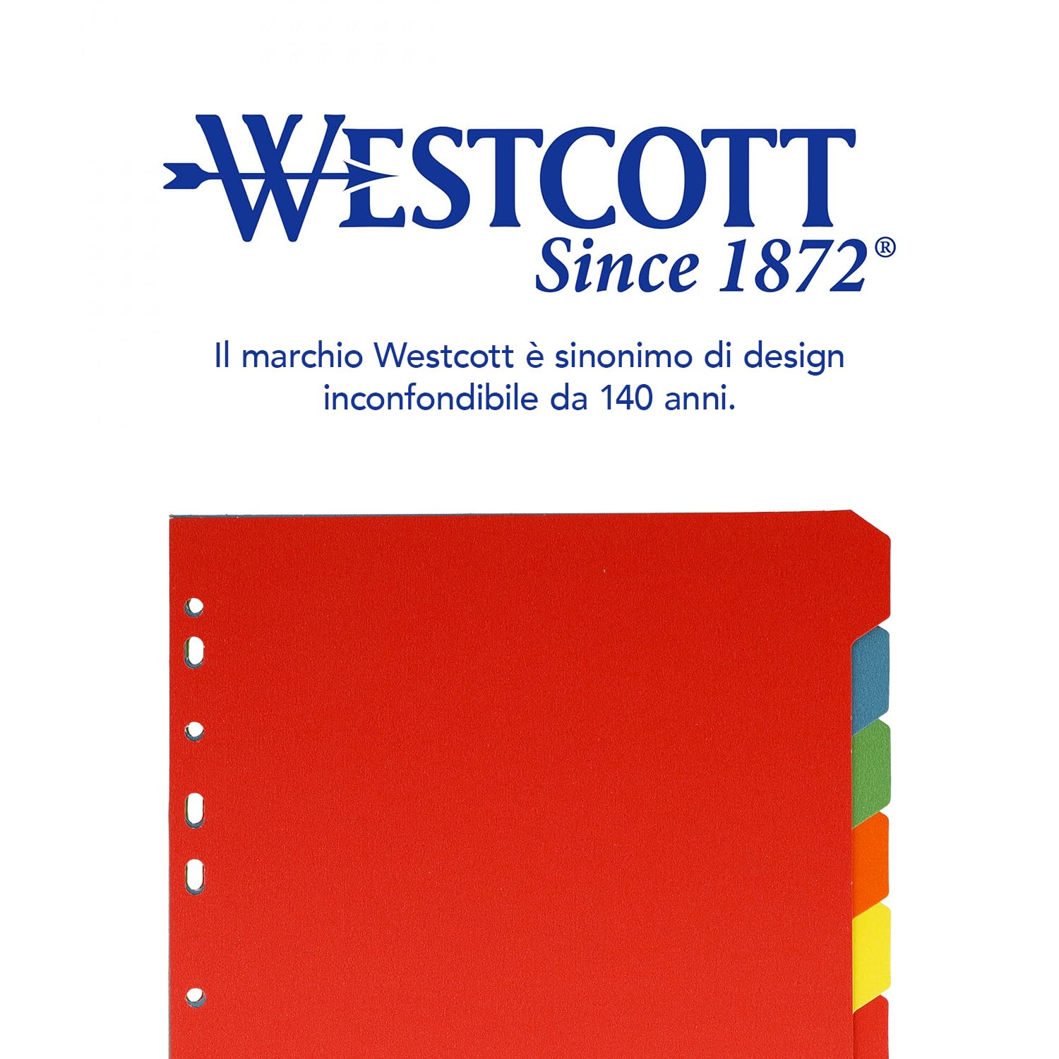 Westcott linguette per cartelle A4 divisori 10 pezzi colorate 160g/m² con perforazione Euro