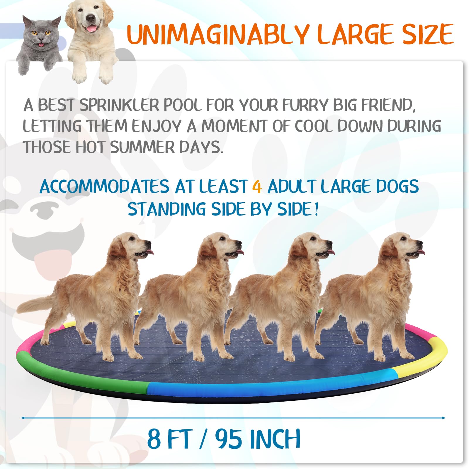 Lewtemi Almohadilla Antideslizante Gigante de 8 pies de 96 Pulgadas para Adultos, niños y Perros, tapete de Juego de Agua al Aire Libre para Piscina de Verano al Aire Libre para Patio Trasero