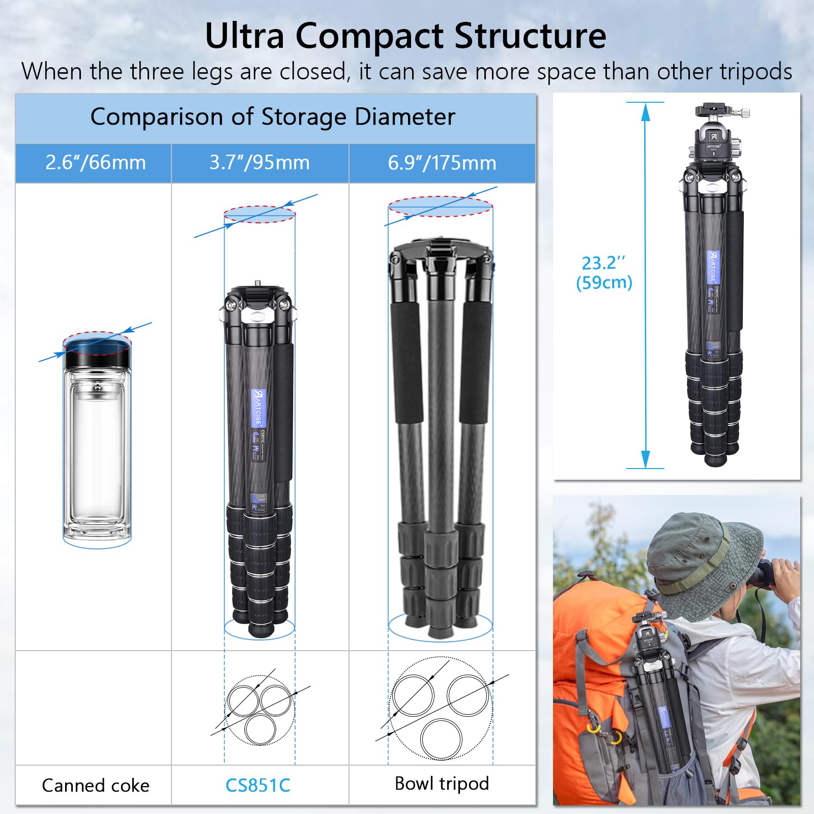 Amazon.com : ARTCISE Compact Lightweight Travel Carbon Tripod with