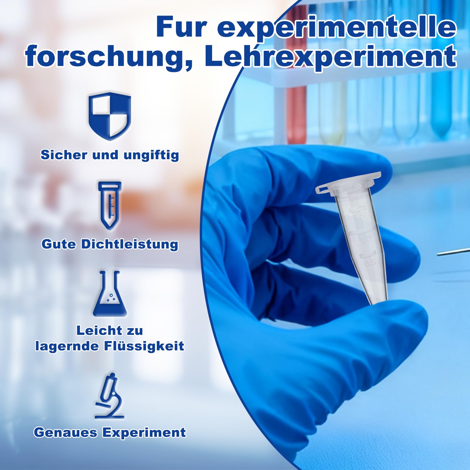 Lot de 500 1.5ml tube à centrifuger, micro centrifugeuse tube, tubes à essai en plastique avec couvercle, micro tubes à essai flacon pour laboratoire d'échantillons de flacons d'essai