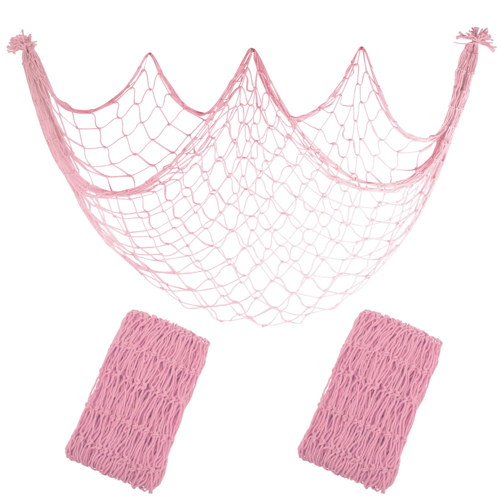2 Pack Fish Net Decorations, 80x40 Inch Light Pink Fishing Net Decor for Under The Sea Mermaid Beach Theme Party, 3mm Thick Natural Cotton Versatile