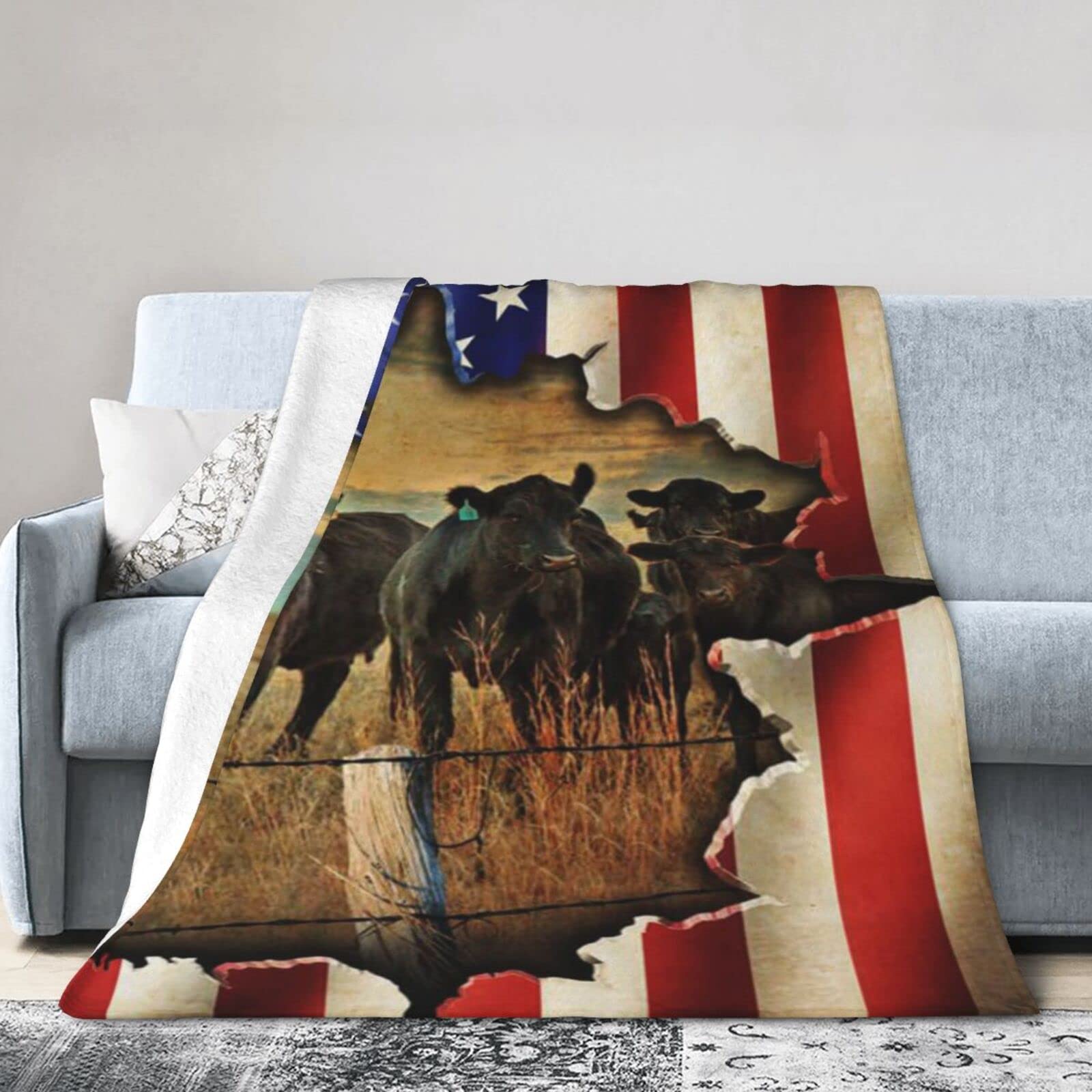 Lsjuee Flannel Fleece Blanket 80"X60" Cow Bed Throw Blanket Lightweight Ultra-Soft Travel Winter Blankets for Boys Keep Warm