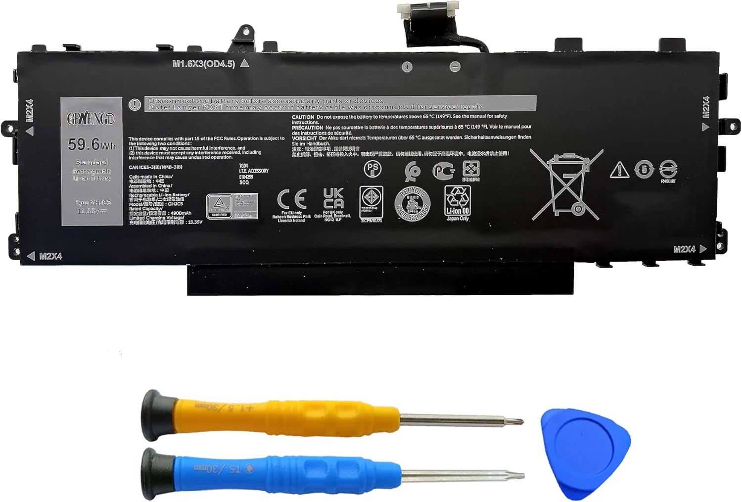 GHJC5 Laptop Battery Replacement for Dell Latitude 9420 9430 2-in-1 Series 0JJ4XT JJ4XT 0VTH85 3VV58 06VJ1F 09YD1V 11.55V 59.6Wh 4900mAh 3-Cells