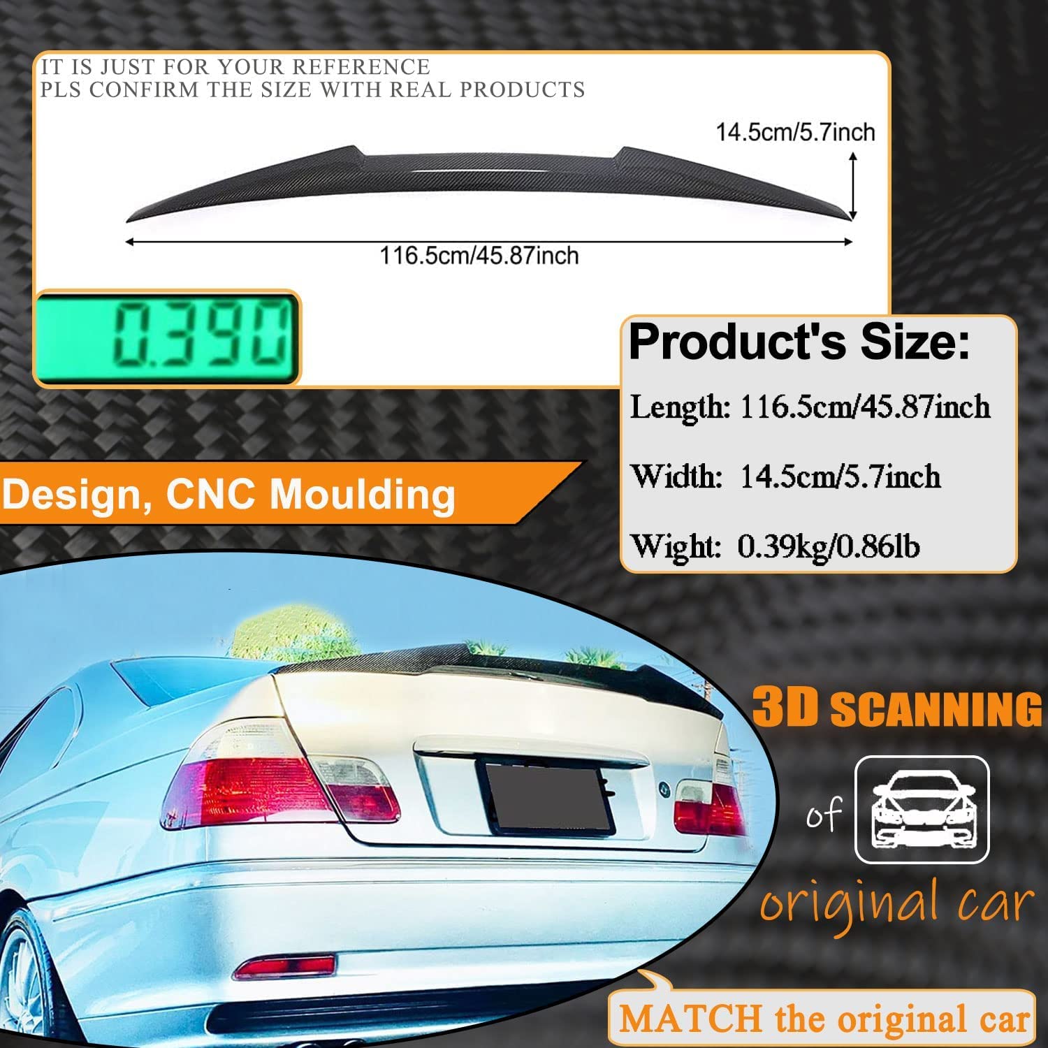 Spoiler Posteriore in Carbonio Adatto per BMW Serie 3 E46 Coupé 2 Porte 1999-2006 Becquet di Labbro di Bagagliaio Alettone dell'Ala Posteriore Spoiler di Coperchio