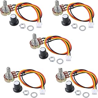 RCmall 5Pcs WH148 100K Ohm Linear Taper Rotary Single Potentiometer with Knob Cap+3 Pin XH2.54-3P Connector Terminal Wire