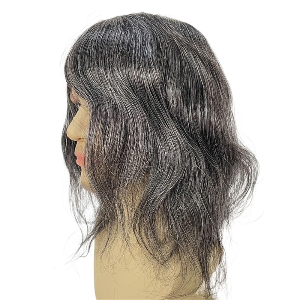 Men's Toupee Parrucca da uomo con capelli umani in PU, lunghezza 12 pollici, ultra sottile, con anello a V, 8''x10''