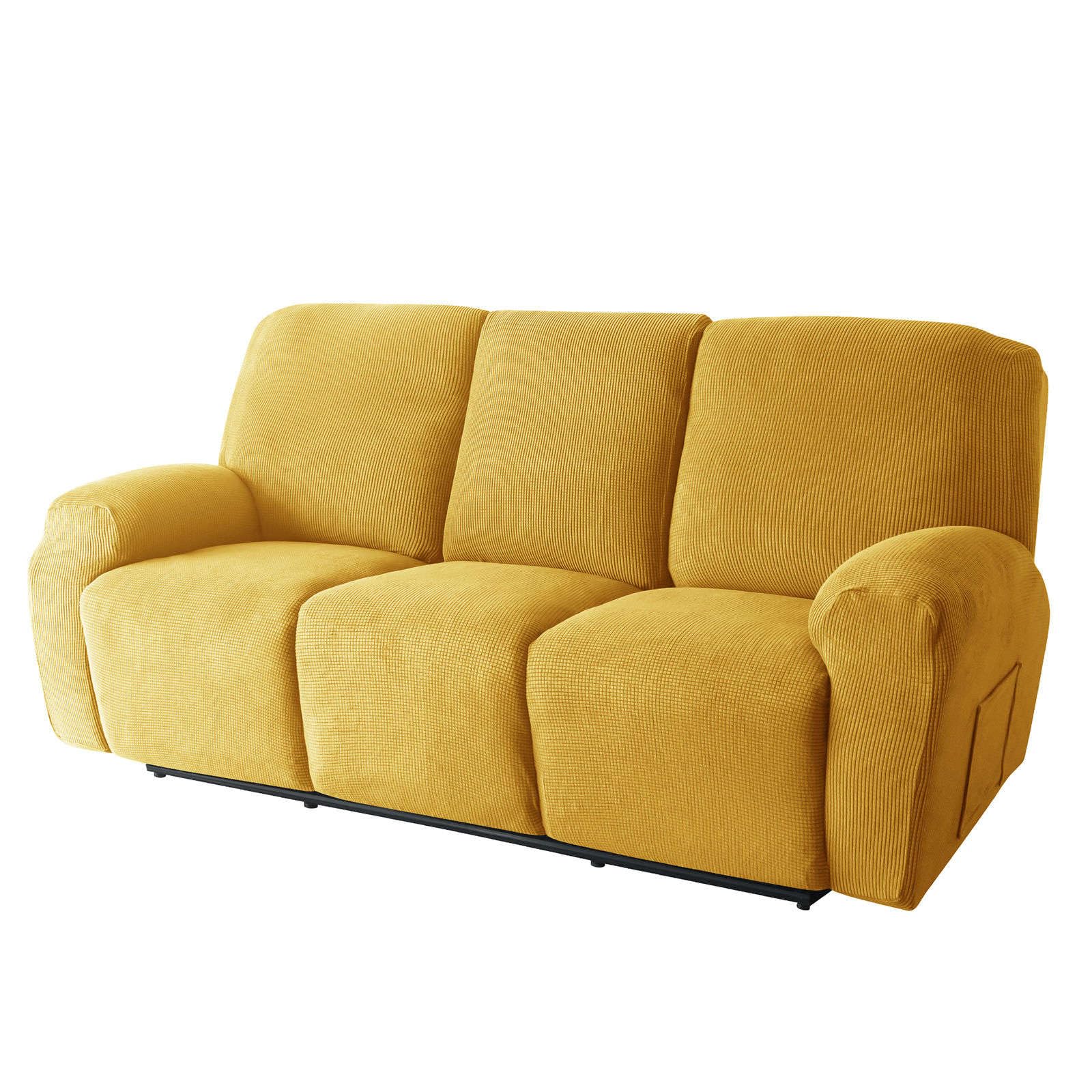 Clgty Yellow Stretch 8-Piece Recliner Couch Covers 3 Seat, Soft Jacquard Fabric Reclining Sofa Slipcover With Pocket Armchair Covers For Pets Kids-3 Seater