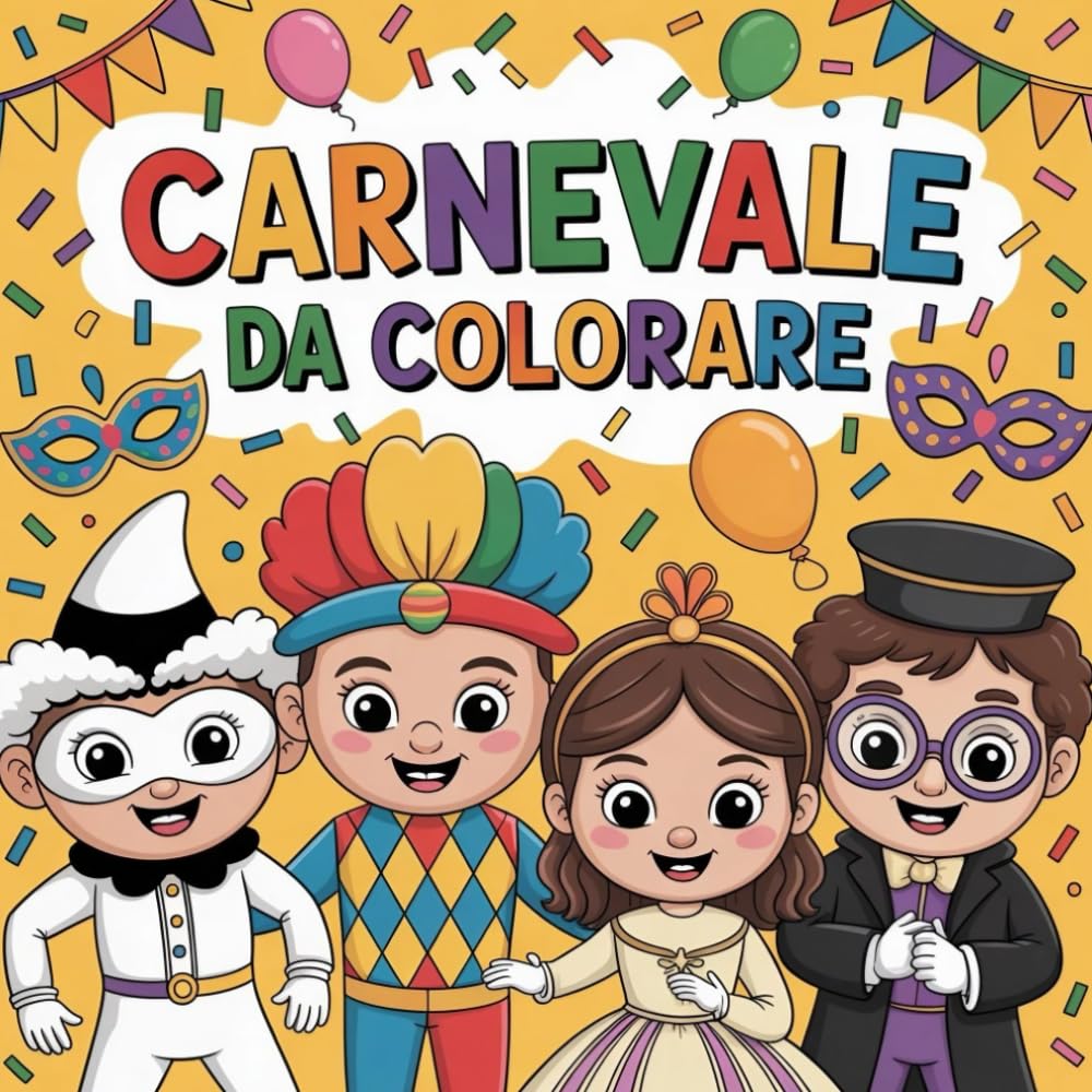 Carnevale da colorare: Maschere tradizionali italiane e di fantasia, scene allegre e filastrocche per Bambini