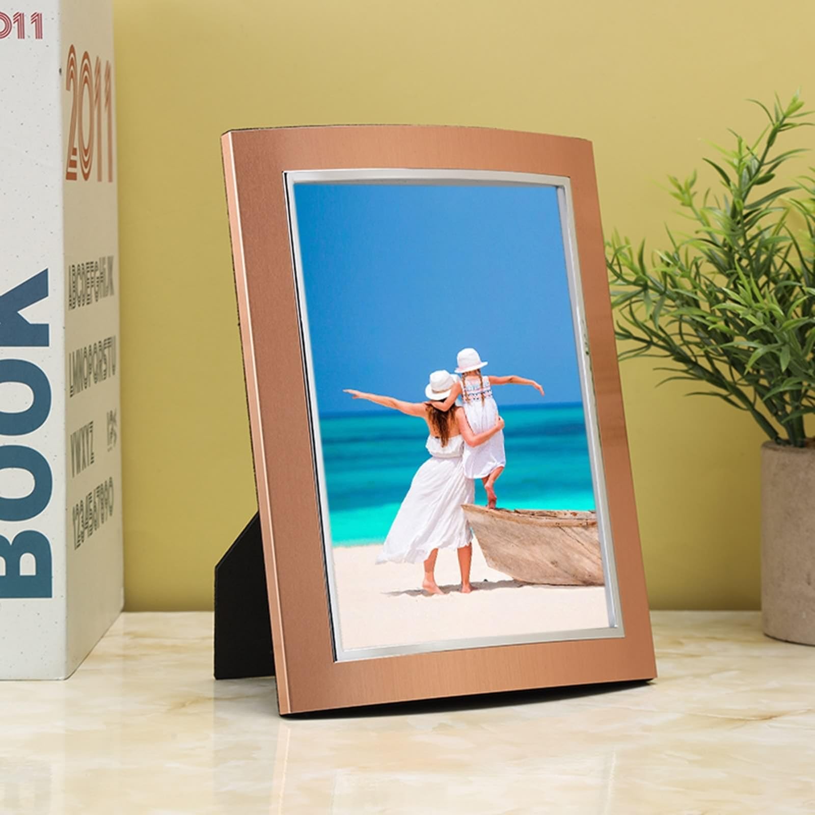 Fotorahmen Kaffee, Fotogröße 15x20 CM Tischplatte Picture Frame mit Passepartout Horizontal/Vertikal, Rechteck Kratzfestes Portraitrahmen Metall für Wohnzimmer, Schlafzimmer