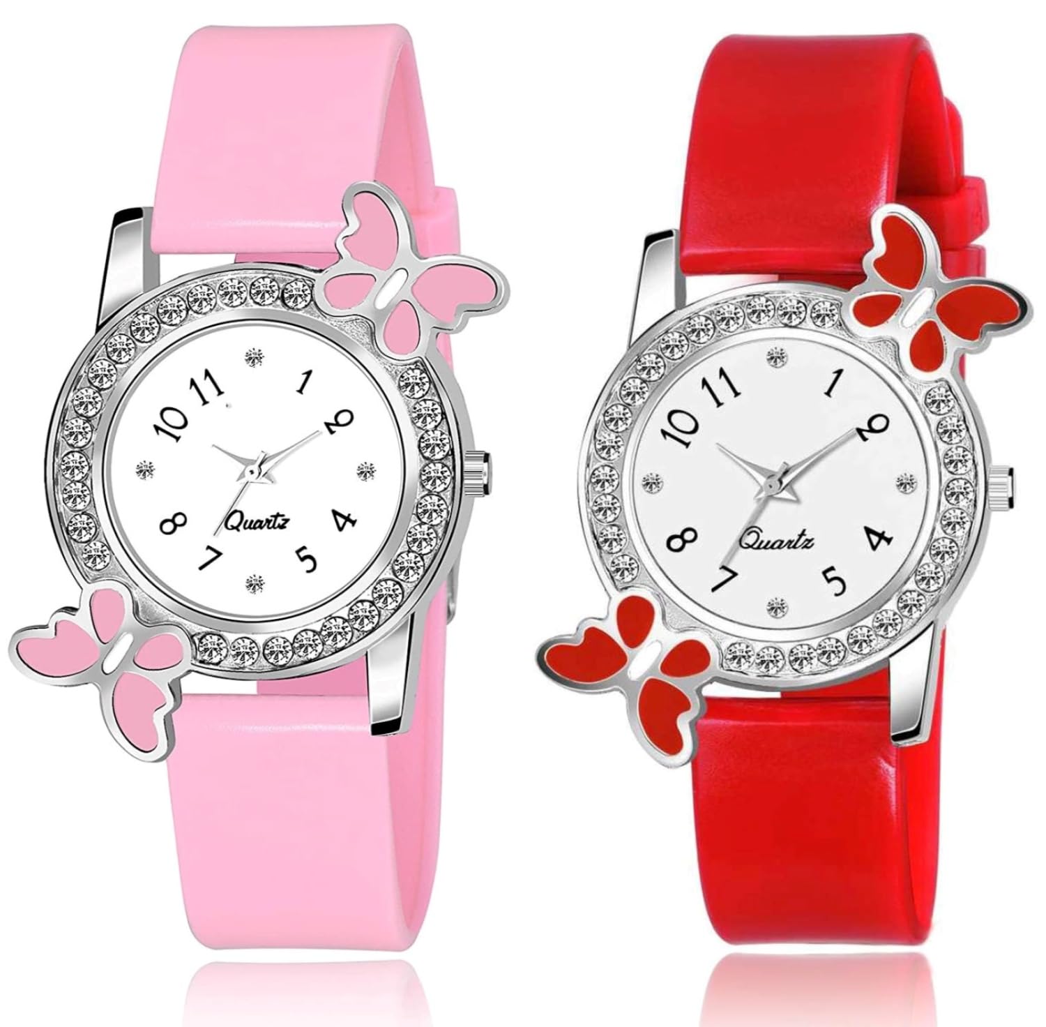 Acnos Silicone Premium Pink Red Strap White Dial Diamond Analog Watches For Girl Best Design Butterfly Combo 2 Pack Of 2, Pink Band (B0C2D8RWX6) Amazon Price History, Amazon Price Tracker