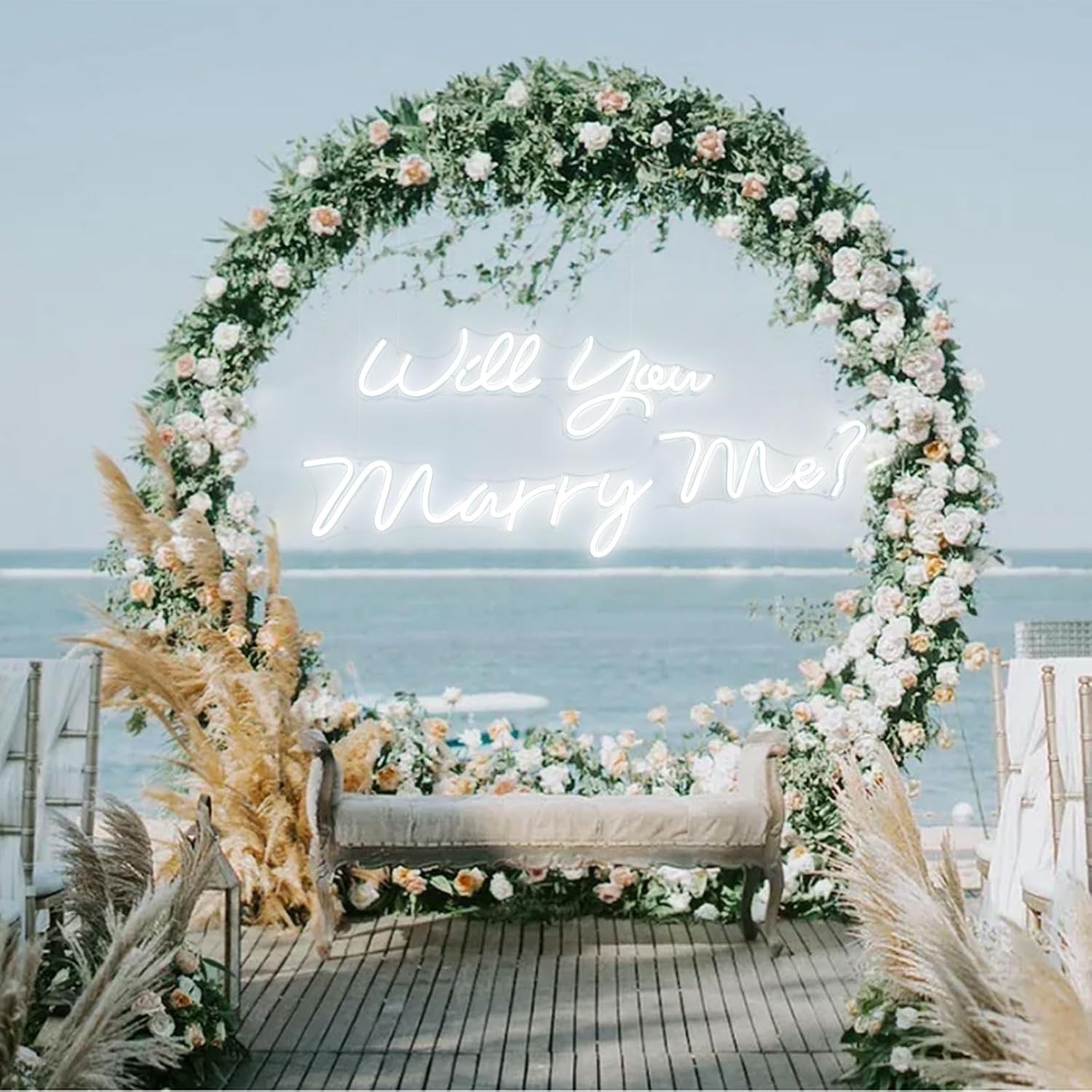 Will You Marry Me Sign: Large Led Neon Sign for Proposal - Striking Cold White Light - Engagement Party & Valentine's Day Ceterpiece Decor