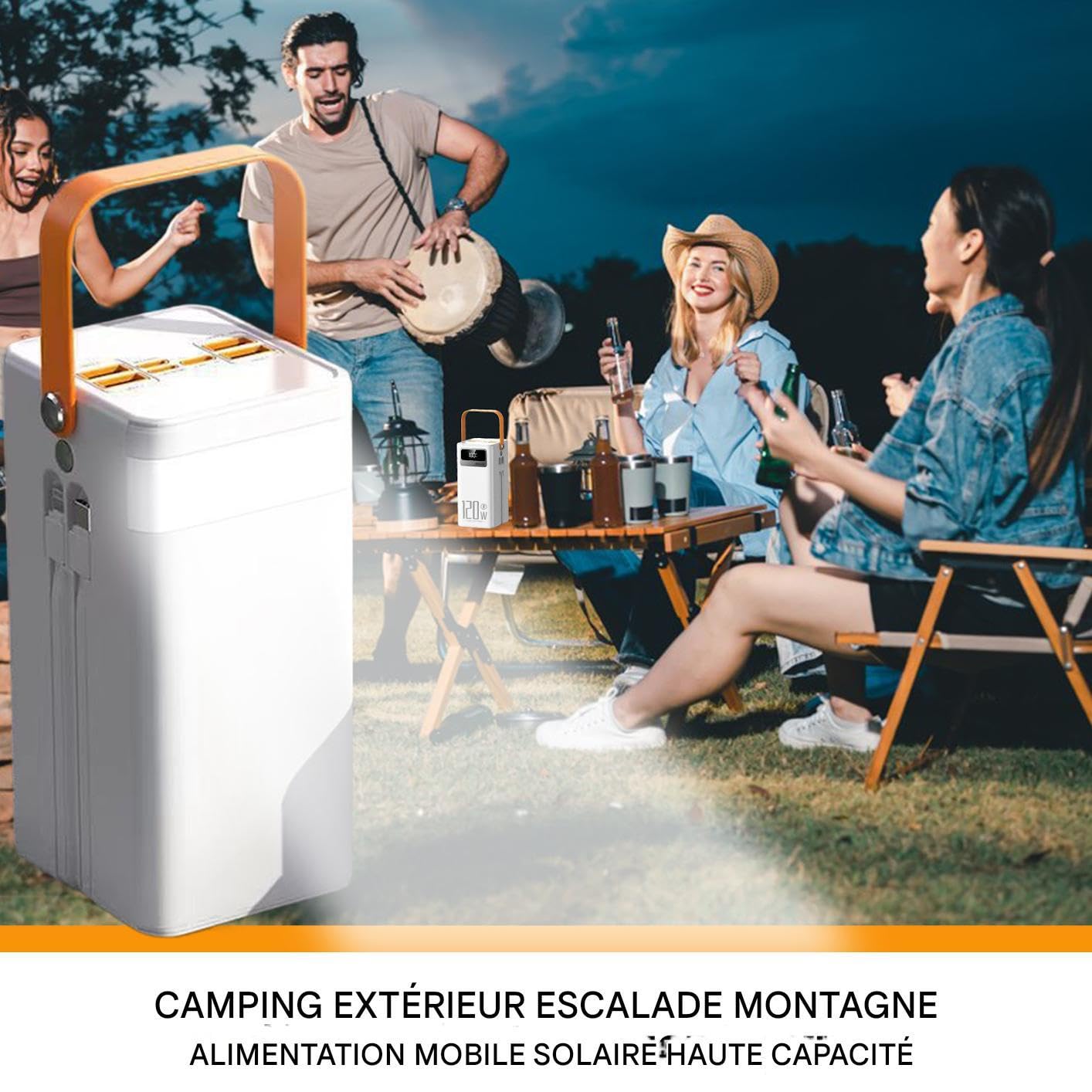 Batterie Solaire Portable, Chargeur Externe Haute Capacité, Chargeur Solaire Portable Puissant 120W, 50000mAh, Outdoor, Urgences, Camping Et Activités en Plein, Blanc