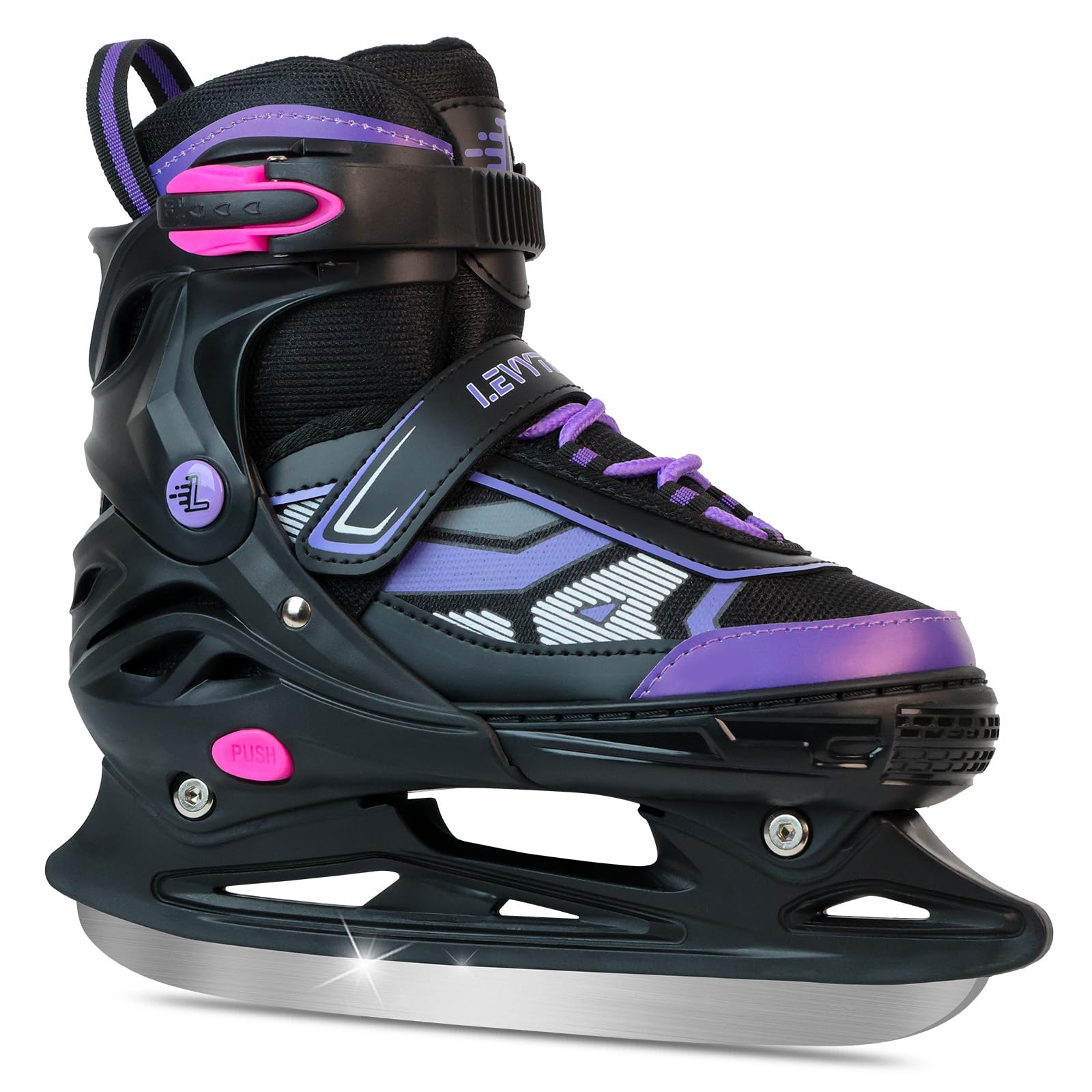 LEVYTEMP Adjustable ice Skates for Kids Boys Girls, 4 Size Triple Protection Beginner Figure Blades with Ankle Support for Outdoor and Rink,Purple