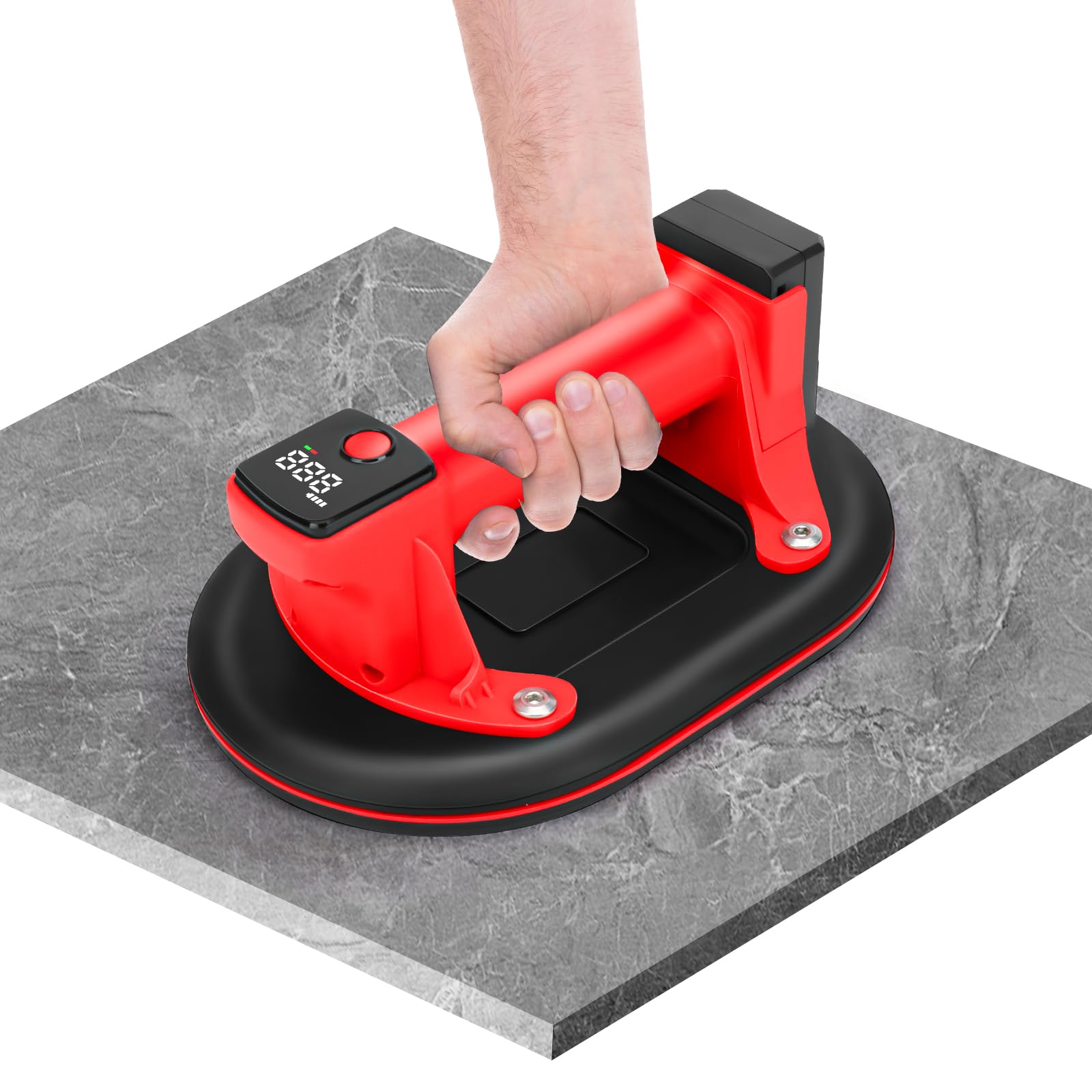 Sollevatore a batteria per piastrelle, ventosa a vuoto elettrico con display digitale, funzione di accensione/spegnimento automatico con 2 batterie, aspiratore in vetro per granito, vetro, piastrelle