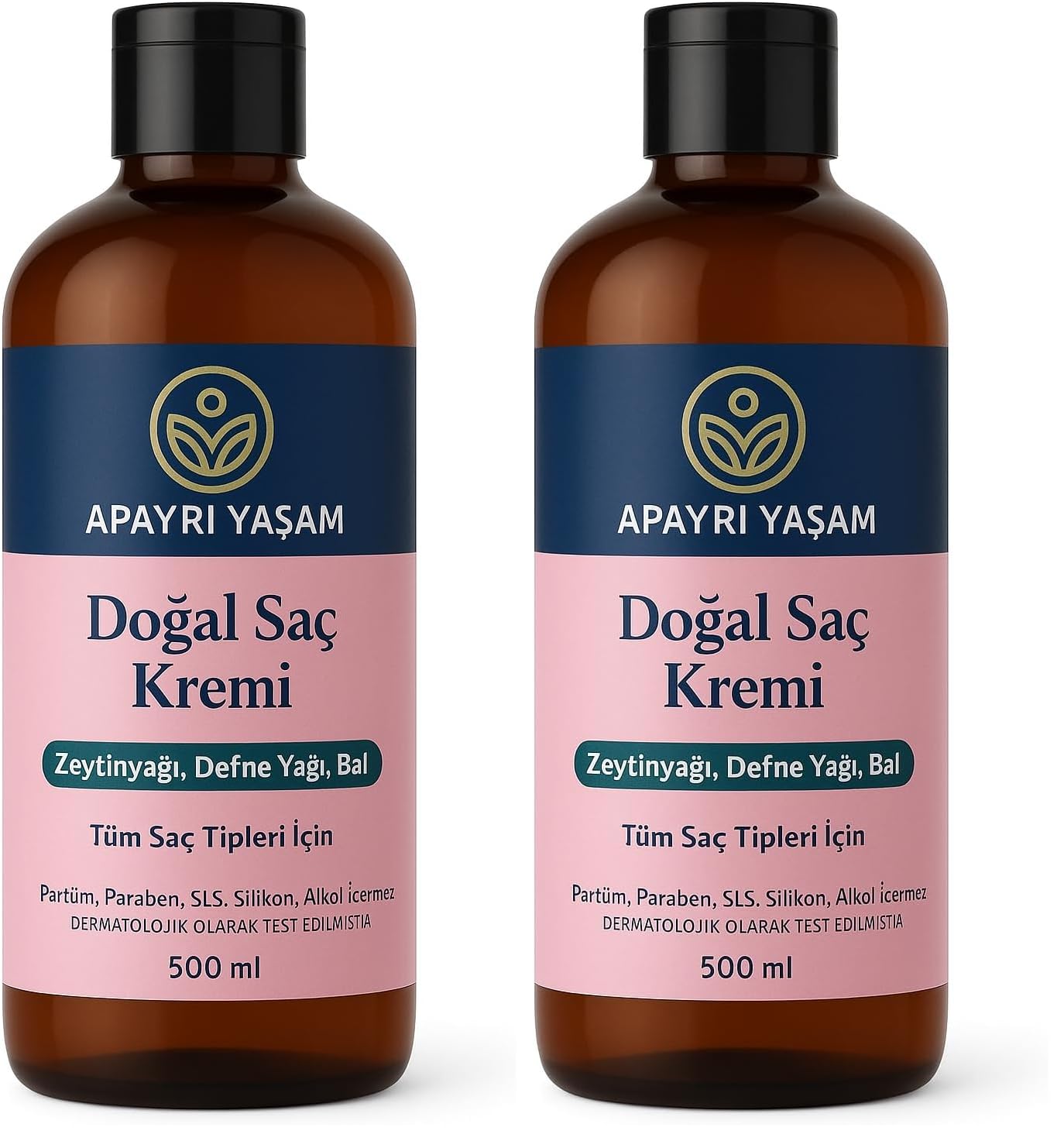 Zeytinyağı Defne Yağı Bal Özlü Tüm Saç Tipleri İçin Doğal Saç Kremi 500 ML (2 paketi)