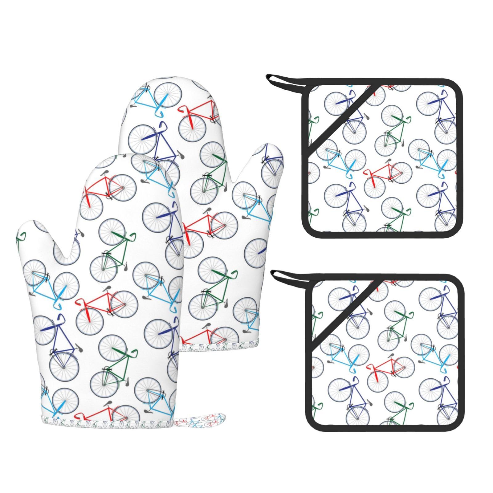 Ensemble de Quatre Gants et maniques résistants à la Chaleur, Gants de Cuisine antidérapants, Gants de Four, Gants de vélo