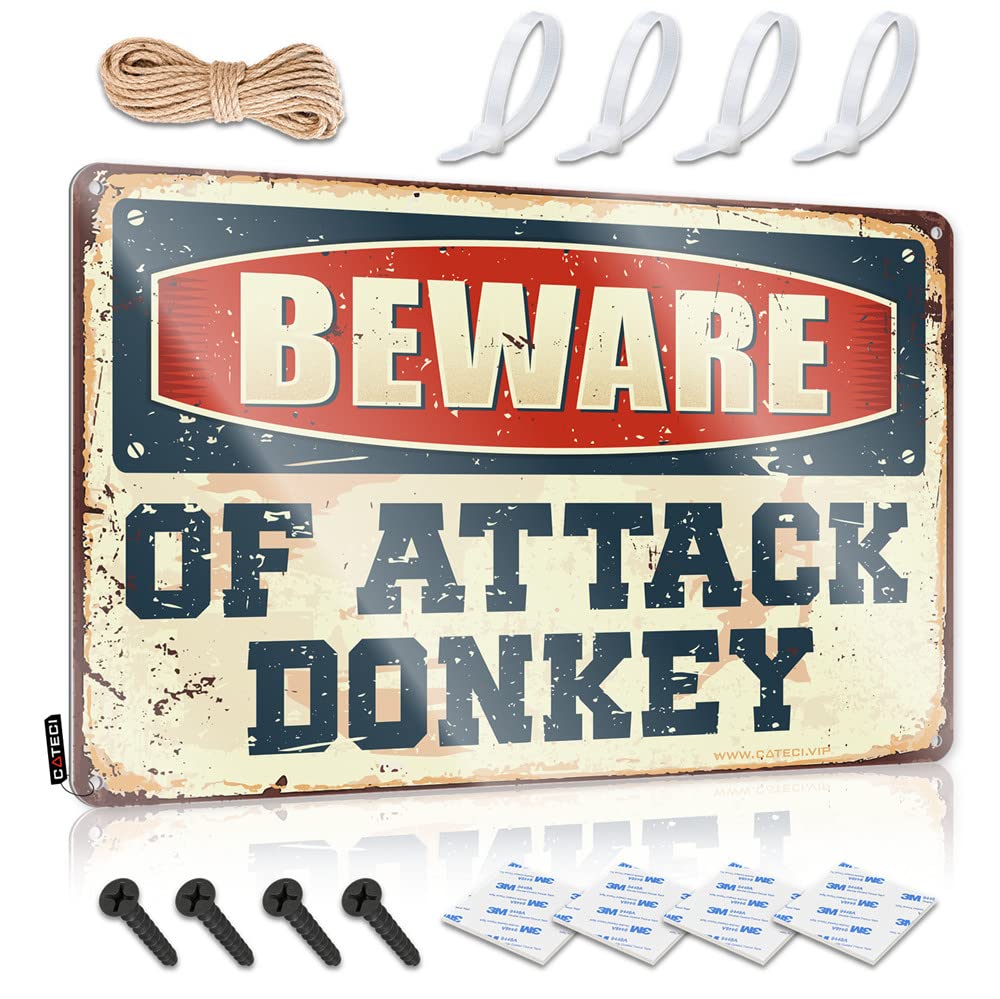 STWNVOITV Funny Signs For Bedroom Beware Of Attack Donkey Sign Decor Signs Bar Sign For Outdoor Bar(30X40CM)
