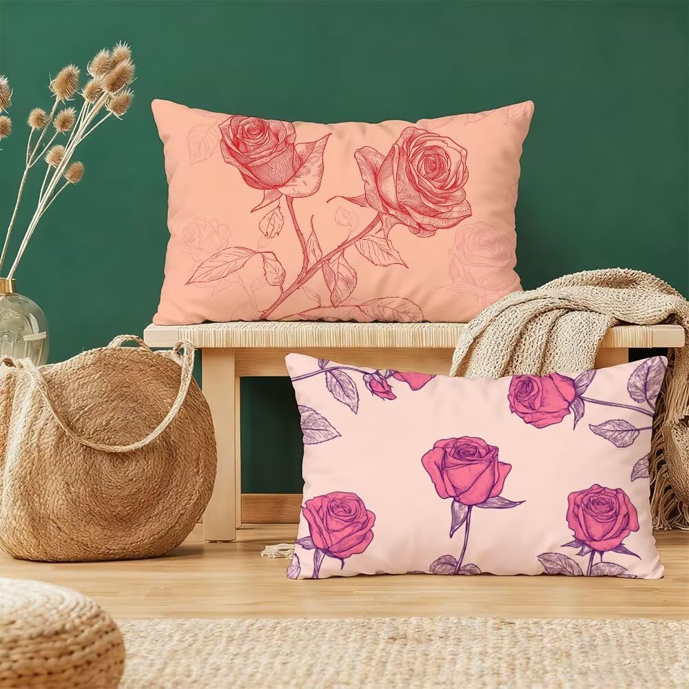 Taie oreiller 60x80cm rose fleurie en velours double face