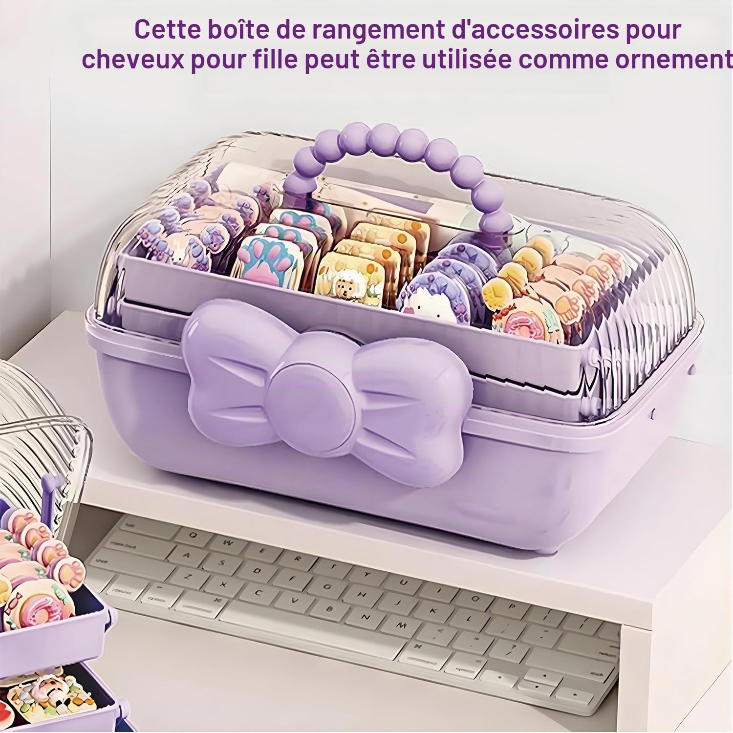 Boîte De Stockage Pour Artisanat, Organisateur D'Accessoires Pour Cheveux, Jolie Boîte à Bijoux Pour Fille, Boîte De Rangement Pour Accessoires De Cheveux, pour Accessoires De Cheveux (violet)