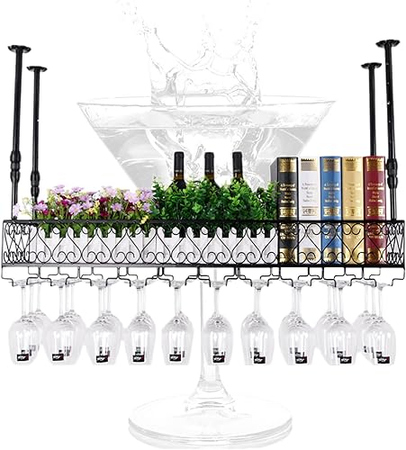 Estante de vino montado en la pared Estante de vino de metal con soporte para vidrio Soporte para vino rústico colgante Soporte para botella de