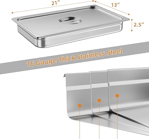 Miniatura 3 de Paquete de 6 bandejas de mesa de vapor de tamaño completo para hotel, certificado NSF con tapa Sartén de alimentos de acero inoxidable comercial de